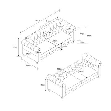 Dorel Home 3-Sitzer Felix II, Schlafsofa 236cm, (Liegefläche 108x190cm), Rückenlehne, 3-fach verstellbar, Sitzhöhe 46 cm, Cord