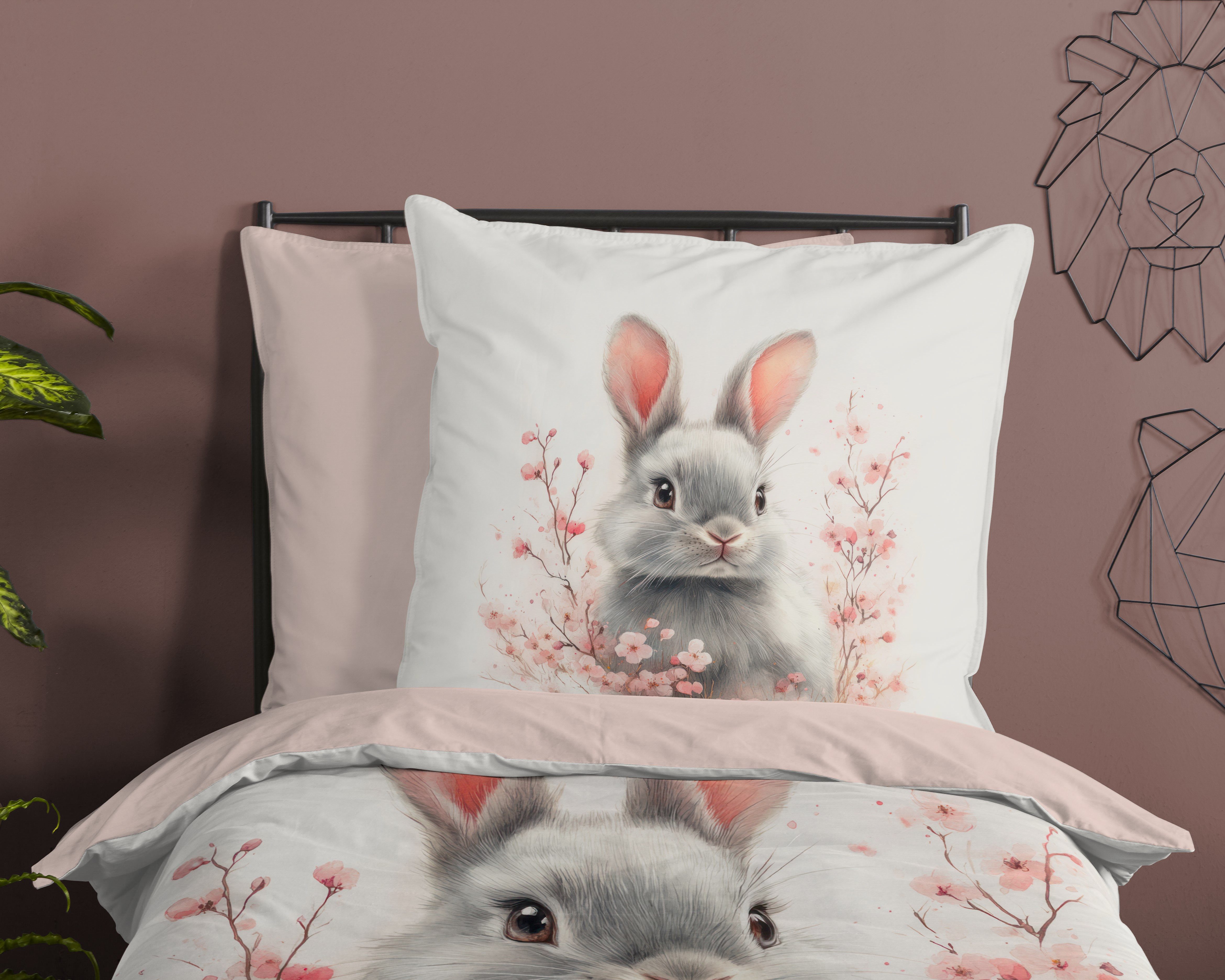 good morning Kinderbettwäsche Fien, Renforcé, 2 teilig, Baumwolle, Renforcé, 135x200, Wendeoptik, Kind, Mädchen, Kaninchen – Bild 3 von 5