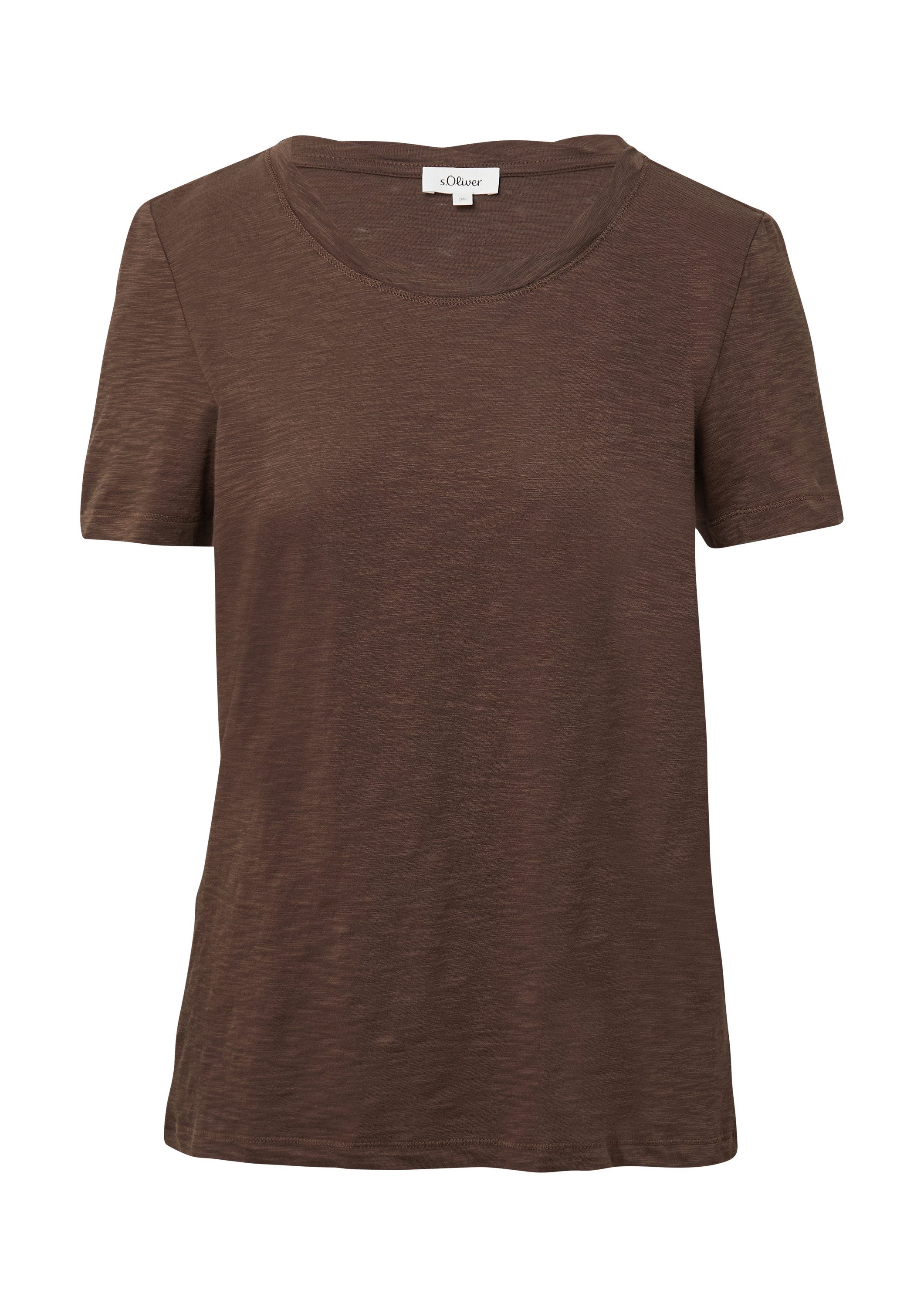 s.Oliver Kurzarmshirt T-Shirt T-Shirt mit Flammgarnstruktur und Ausschnitt- günstig online kaufen