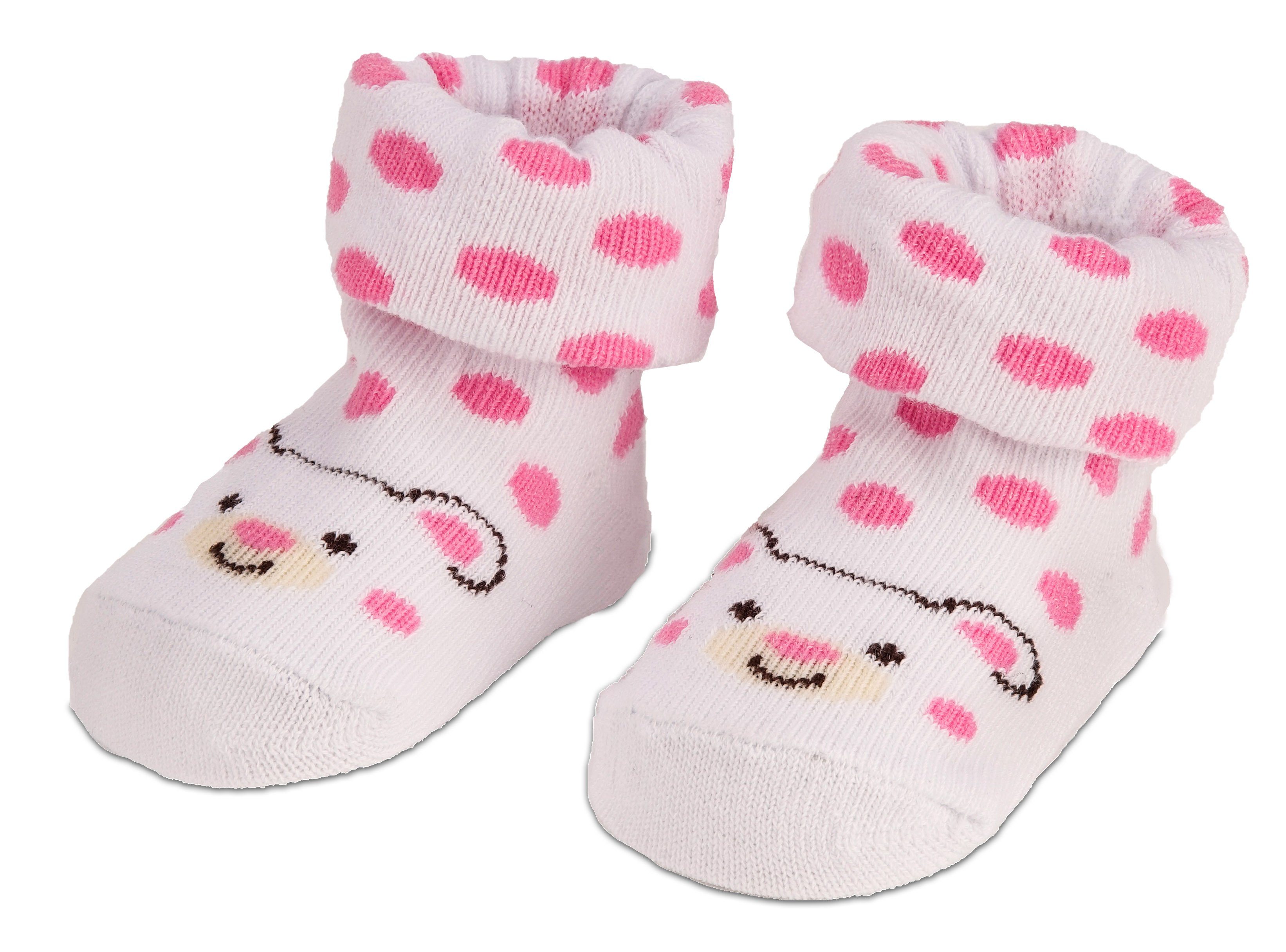 BRUBAKER Socken Babysocken für Mädchen 0-12 Monate (4-Paar, Baumwollsocken mit Tier Motiven) Baby Geschenkset für Neugeborene in Geschenkverpackung mit Schleife