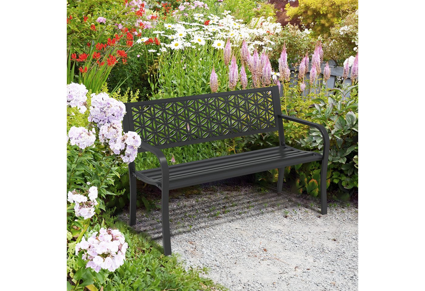Bonnlo Gartenbank mit Rückenlehne, Metall Retro-Stil, 2-3 Sitzer, Schwarz (1-St), Wetterfest und rostbeständig