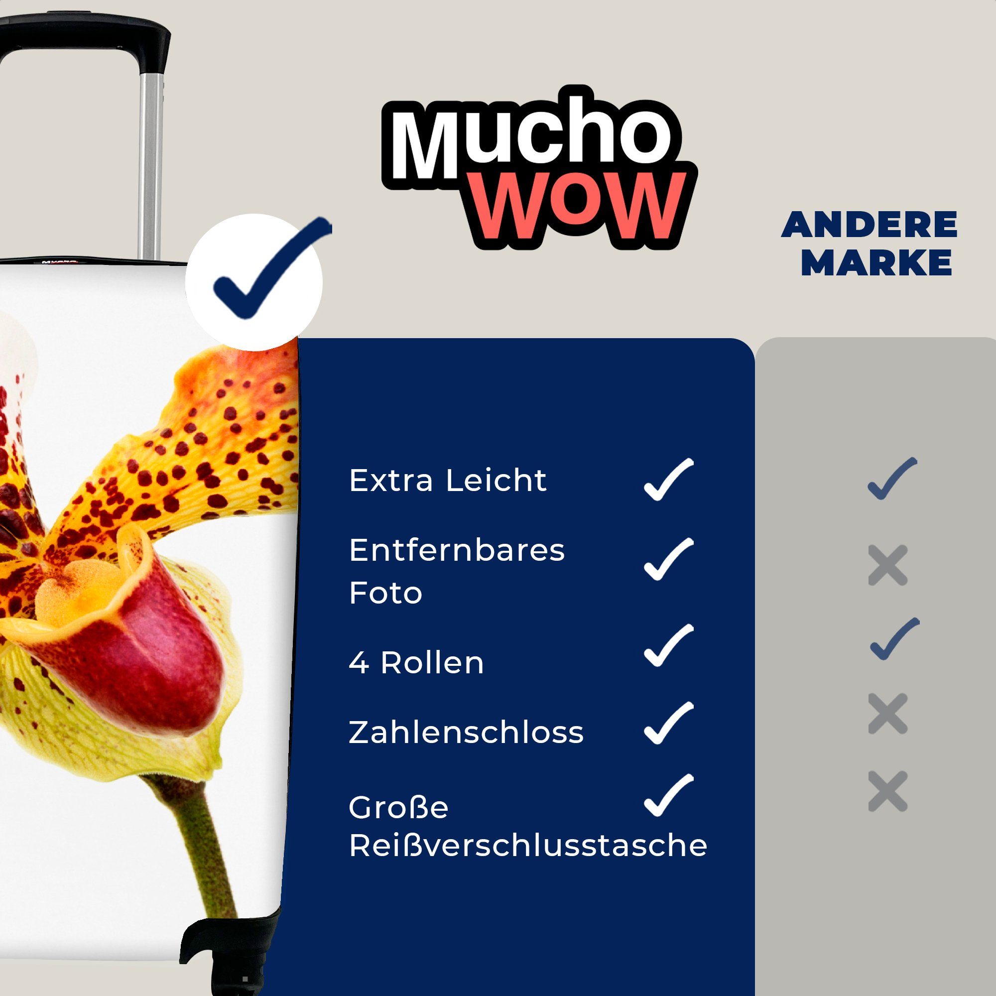 Orchidee, Trolley, für 4 Orange Handgepäckkoffer mit Ferien, Reisekoffer Reisetasche Rollen, rollen, MuchoWow Handgepäck