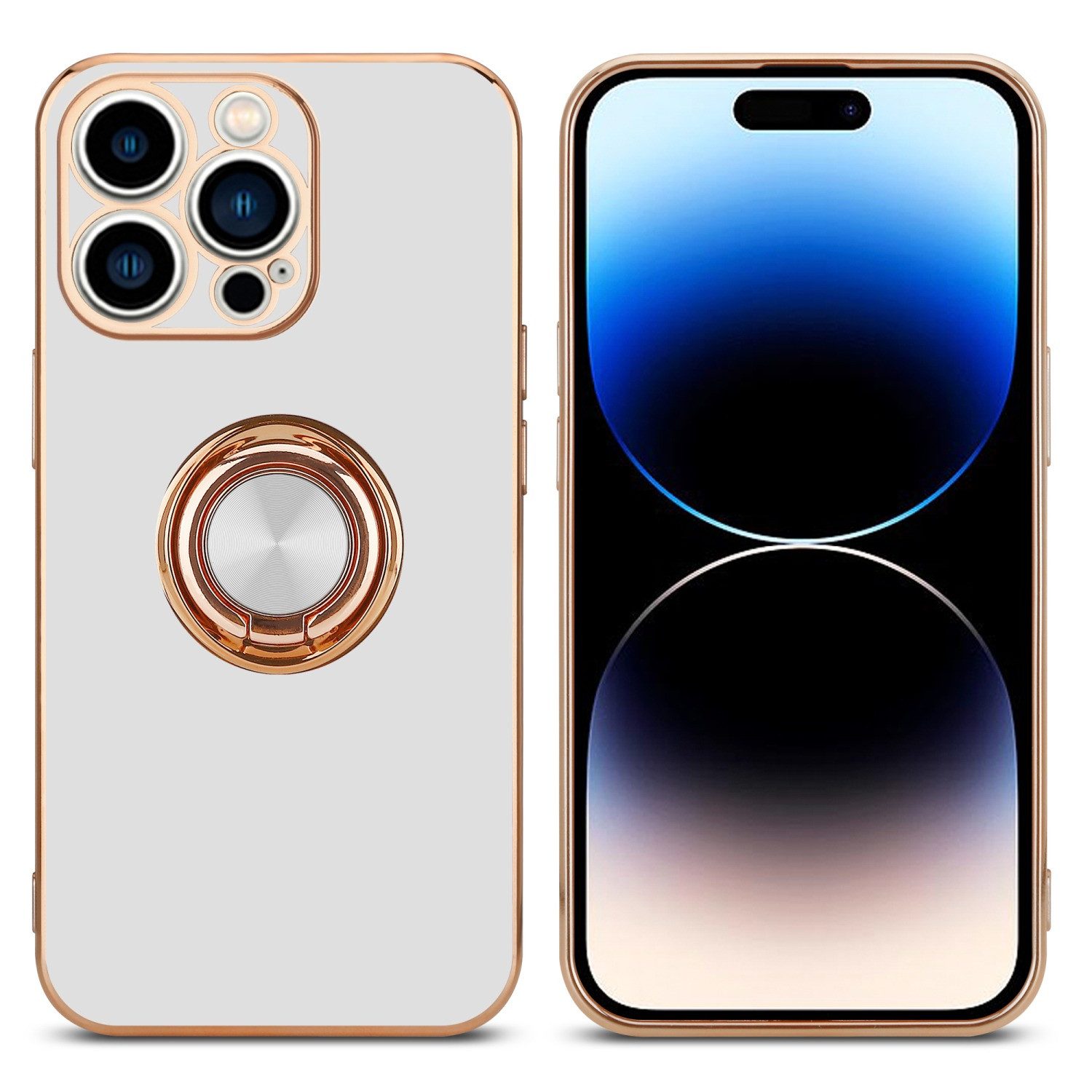Cadorabo Handyhülle für iPhone 14 PRO Hülle Apple iPhone 14 PRO, Schutzhülle - TPU Silikon Hülle - mit Kameraschutz und Ring