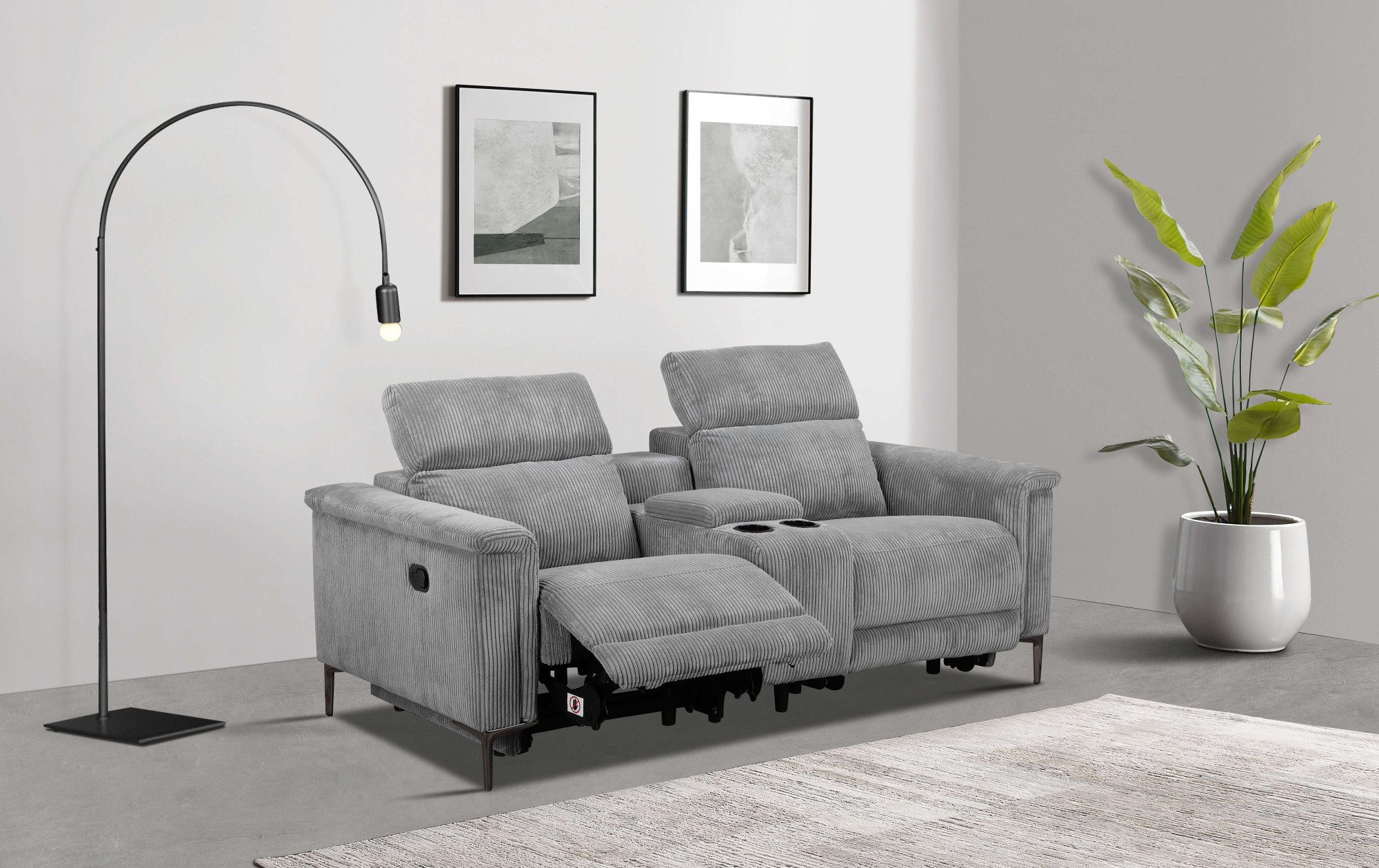 Places of Style 2 Sitzer Lund in Cord 2er Kinosofa TV Sessel Multimedia Sofa m. elektrischer o. manueller Relaxfunktion Getrankehalter u. Staufach