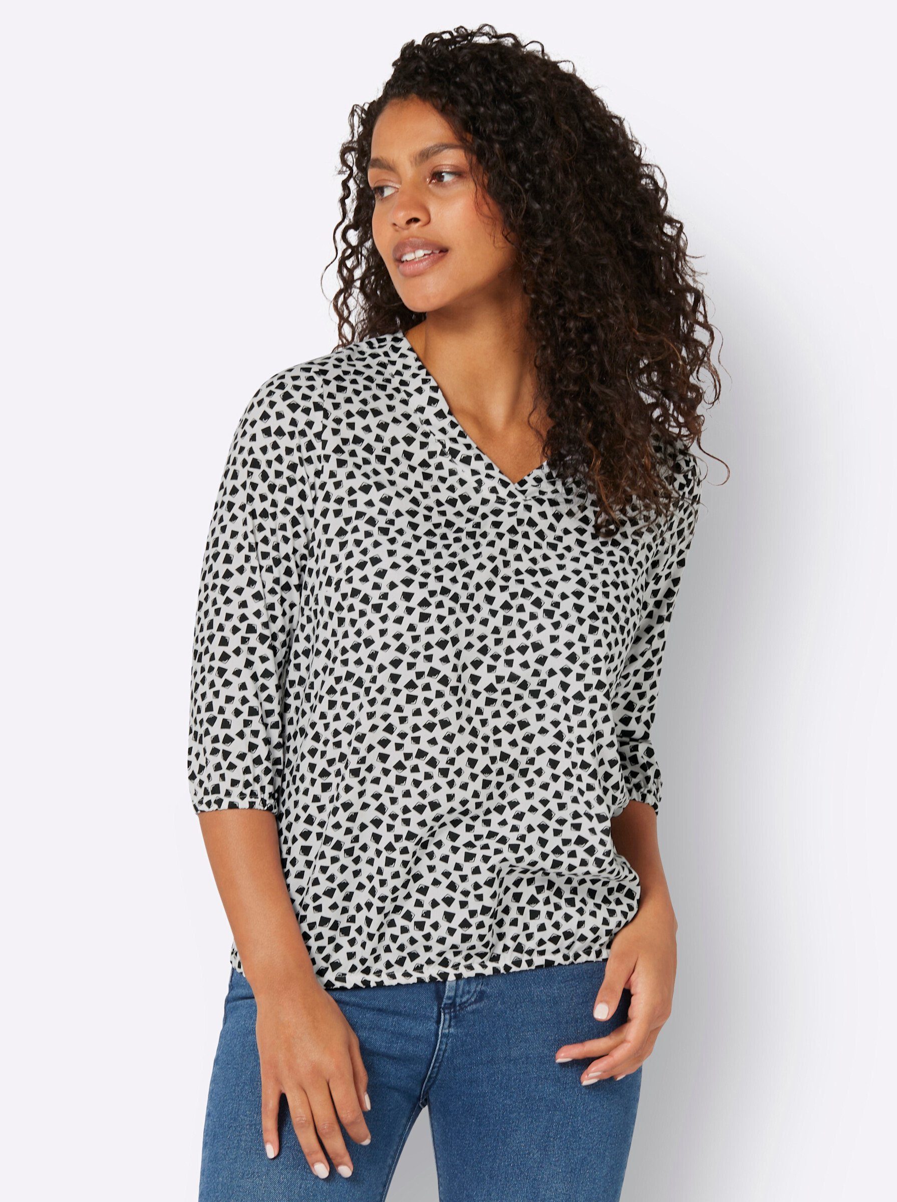 Weiße Bluse Mit Gummizug Am Saum Witt Klassische Bluse Druckbluse, Gummizug an Ärmeln und Saum