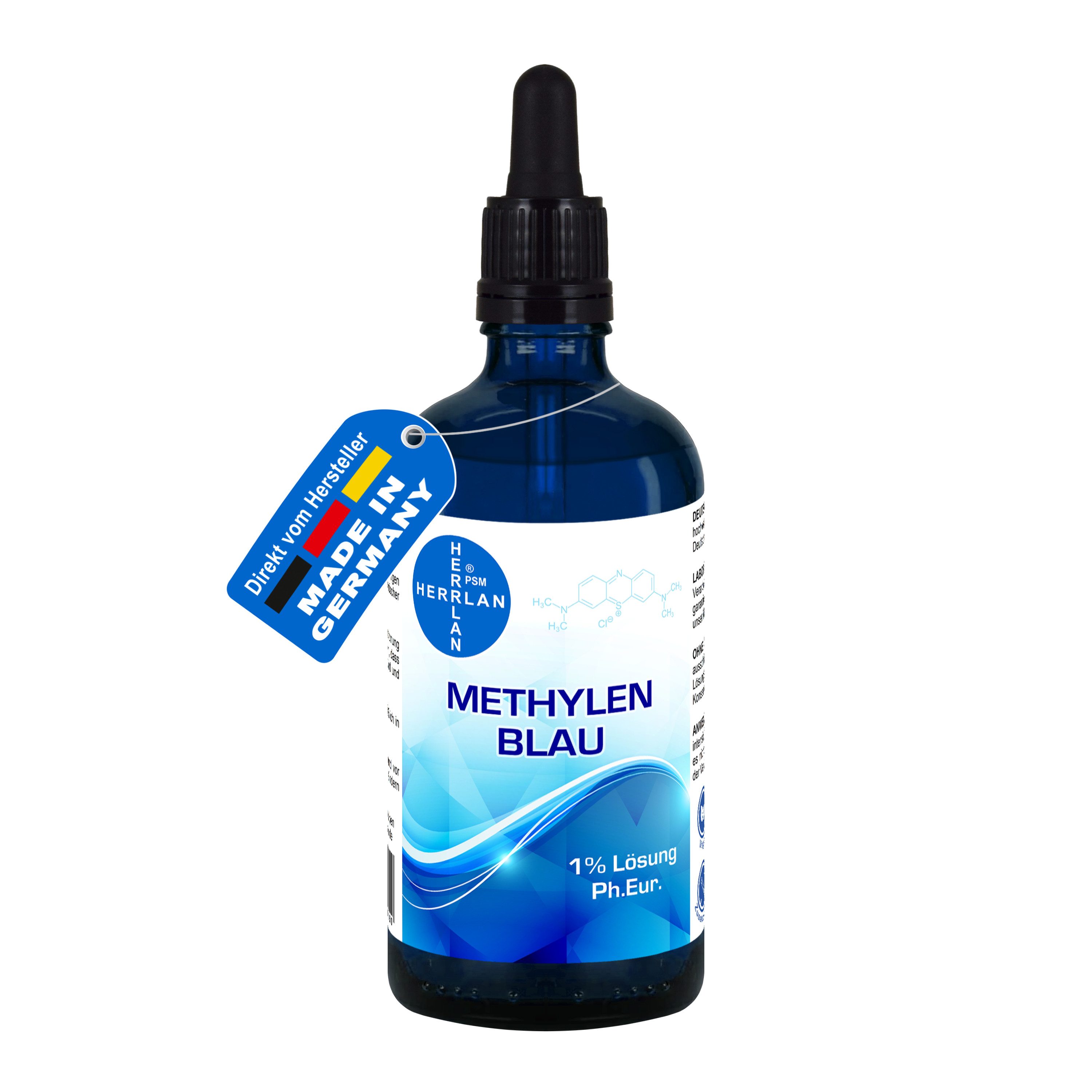 HERRLAN Aquariumpflege Methylenblau Ph. Eur., (ige Lösung I 100 ml, hochdosierte Tropfen), PZN-19844456 I Made in Germany