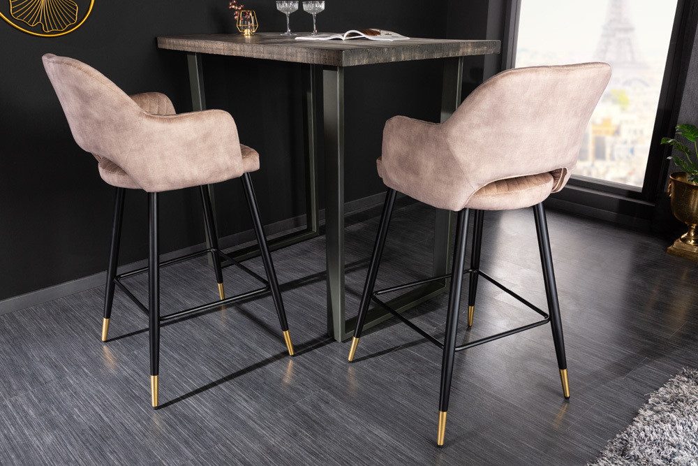 riess-ambiente Barhocker PARIS greige/schwarz/gold - Samt, Metall, mit Armlehne & Ziersteppung (Einzelartikel, 1 St), gepolstert & im edlen Look – ideal für Küc – Bild 4 von 5