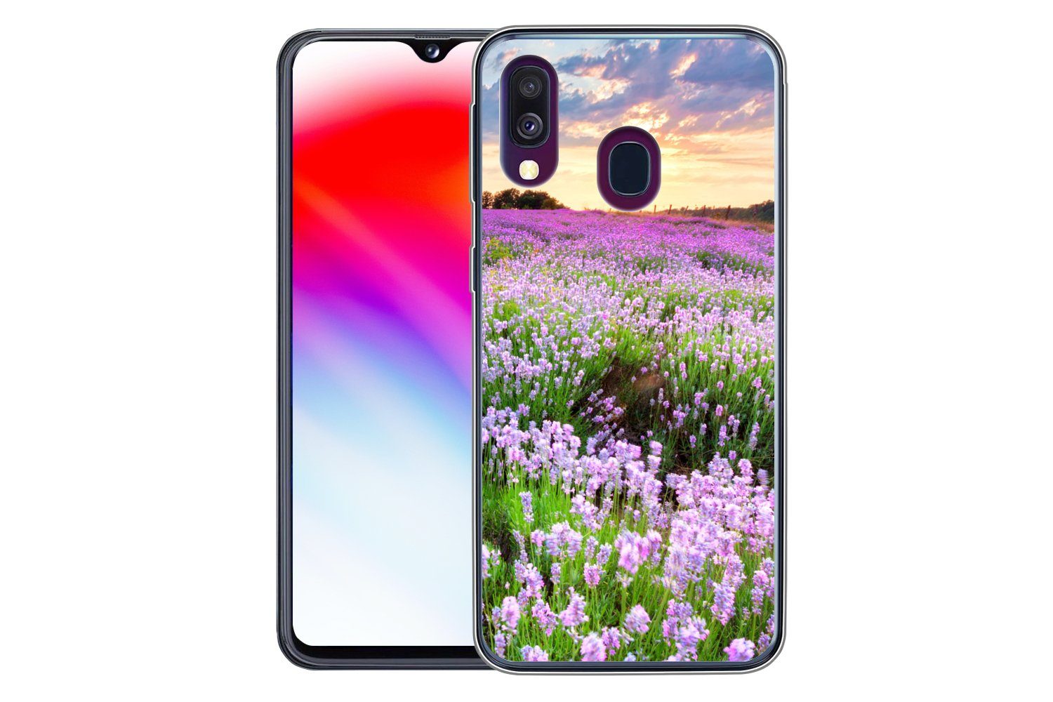 MuchoWow Handyhülle für Samsung Galaxy A40 Blumen - Lavendel - Lila - Himmel - Sonnenunter, Smartphone-Bumper, Print, Handy Schutzhülle Dünn