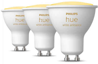 Philips Hue »White Ambiance GU10 Dreierpack 3x230lm« LED-Leuchtmittel, GU10, 3 St., Warmweiß, CCT-Farbtemperatursteuerung - warmweiß bis tageslichtweiß