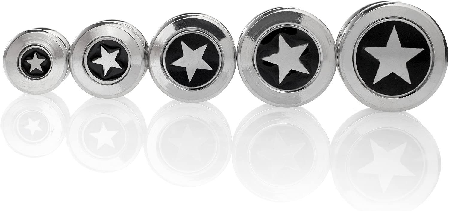 Plug Ohr Flesh Stahl Tunnel Piercing Screw On - Logo Stern - 1920.12mm