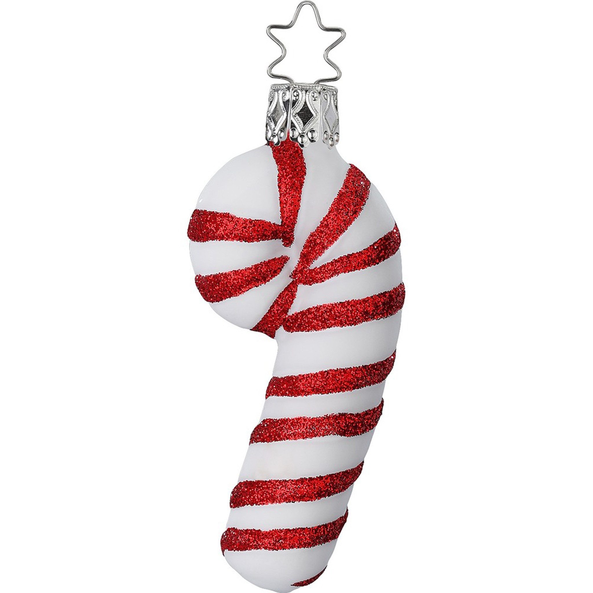INGE-GLAS® Christbaumspitze, Christbaumschmuck Zuckerstange Glas 9cm rot / weiß 1 Stück
