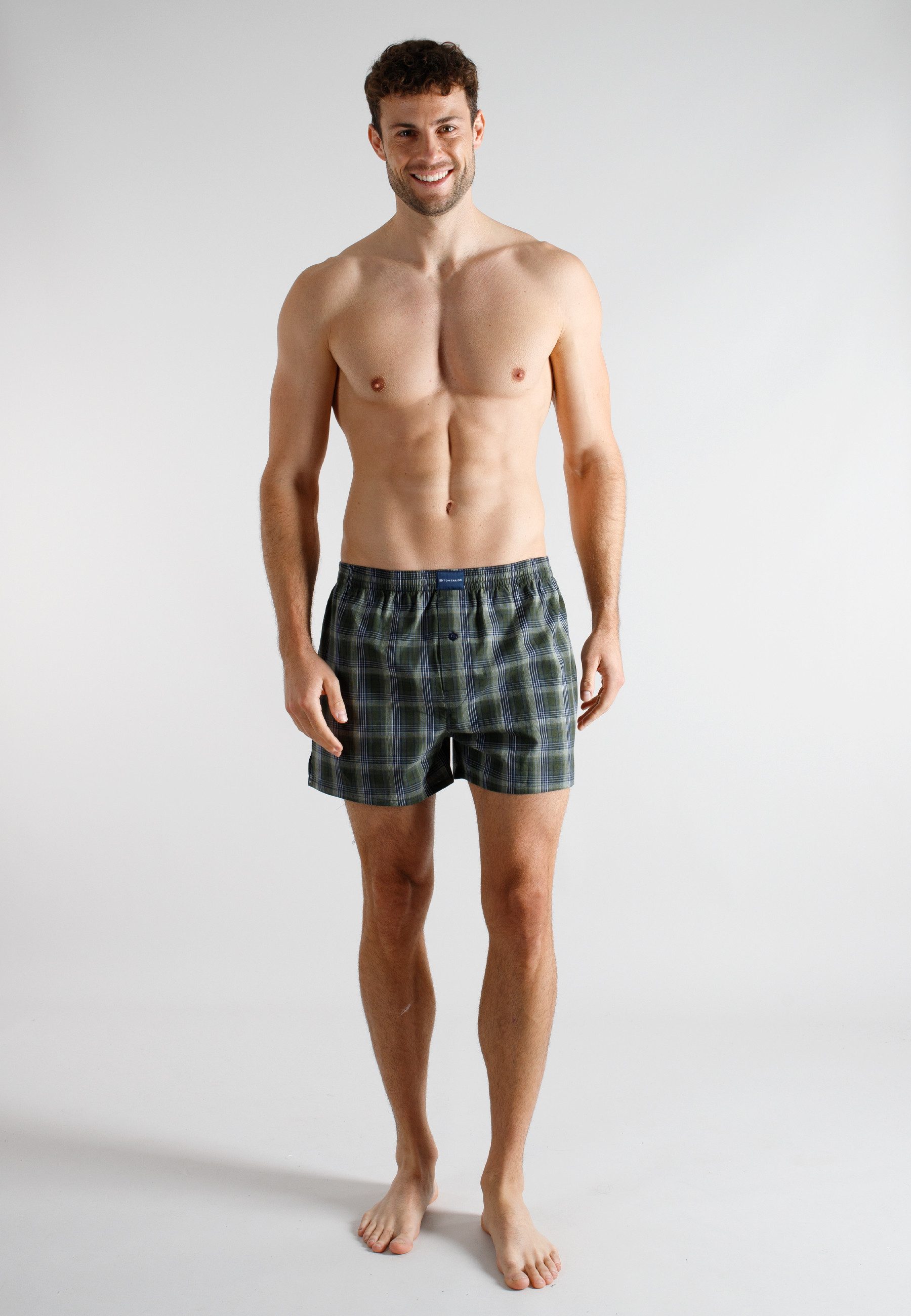 TOM TAILOR Boxershorts TOM TAILOR Herren Boxershort blau kariert 3er Pack (3-St)
