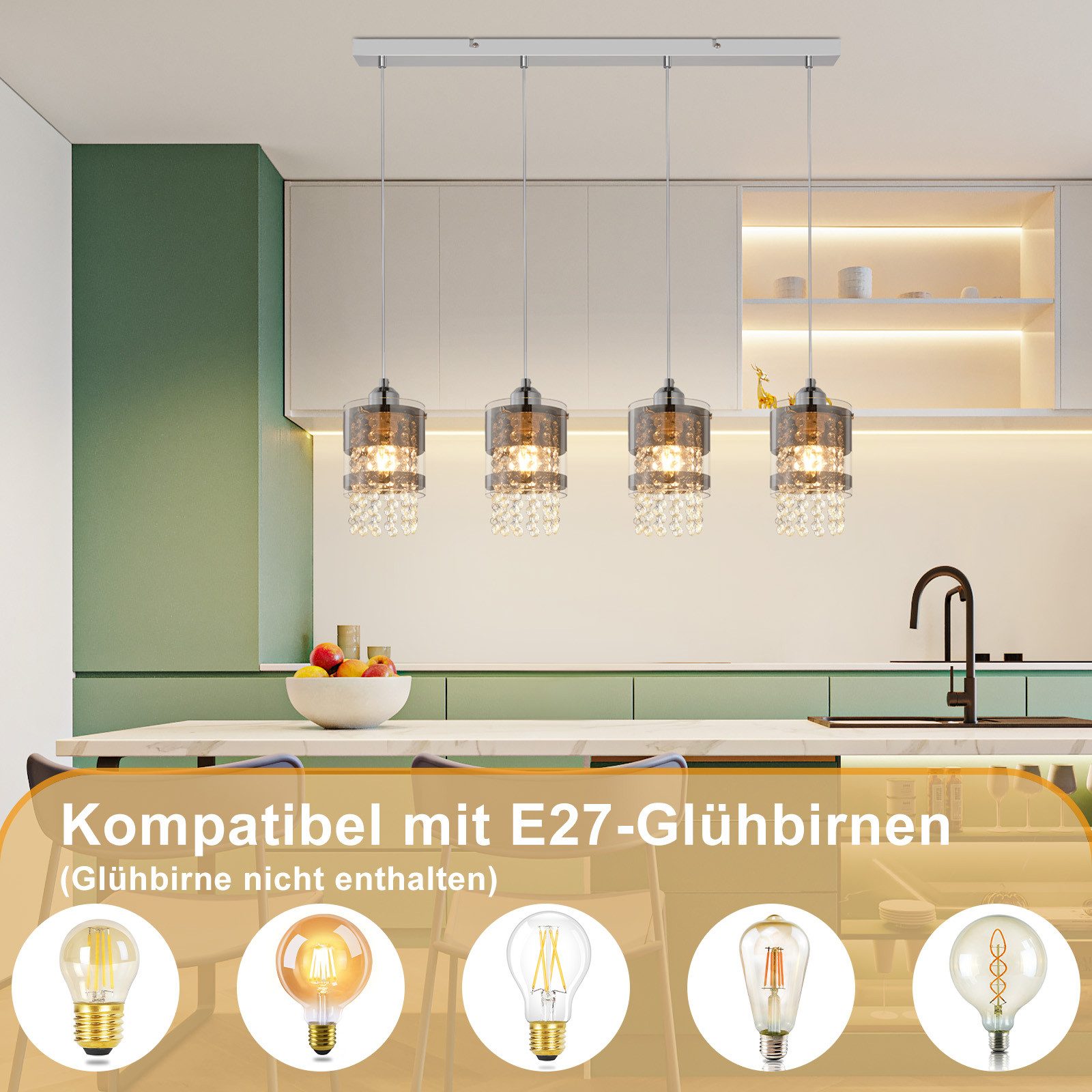 Nettlife Pendelleuchte Kristall Esstisch 4 Flammig Modern E27 Höhenverstell günstig online kaufen