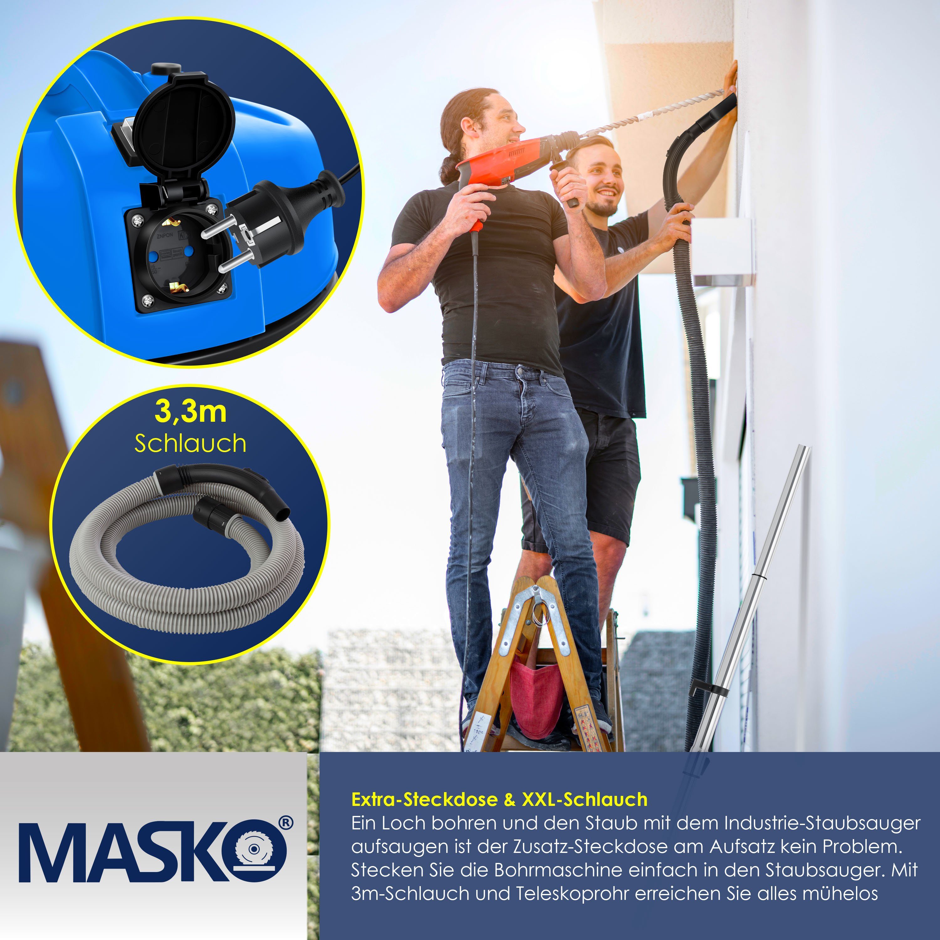 MASKO Industriesauger, 2300 W, 6IN1 Industriestaubsauger Staubsauger Nass Trocken Sauger
