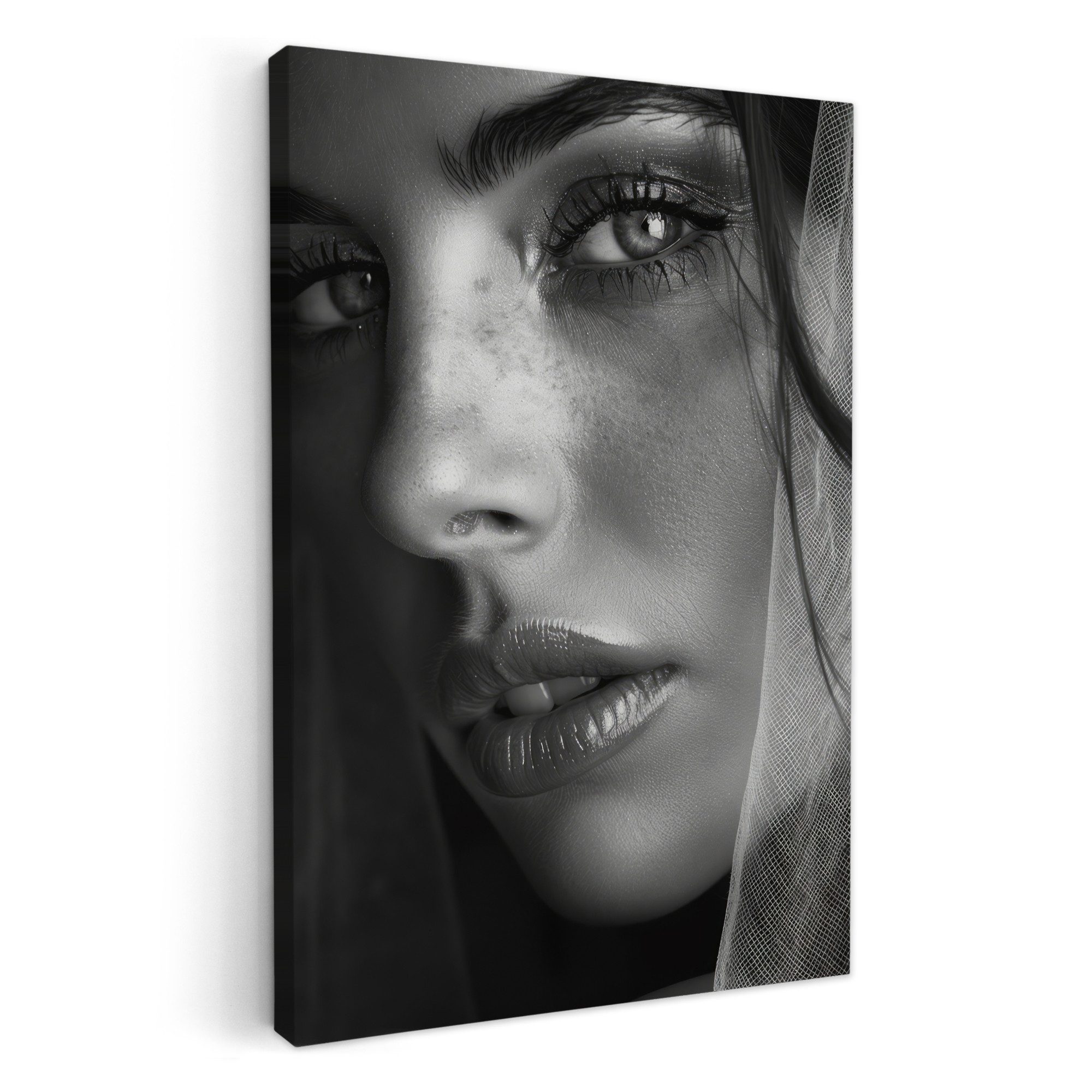 OneMillionCanvasses® Leinwandbild Frau - Porträt - Schwarz und weiß - Vintage, Fotodruck (1 St), Badezimmer Deko, Изображения WC, Toilette Wanddeko 20x30 cm