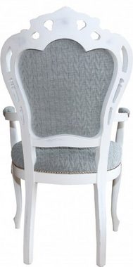 Casa Padrino Esszimmerstuhl Barock Esszimmer Stuhl mit Armlehnen Grau-Blau / Antik Weiss - Designer Stuhl - Luxus Qualität
