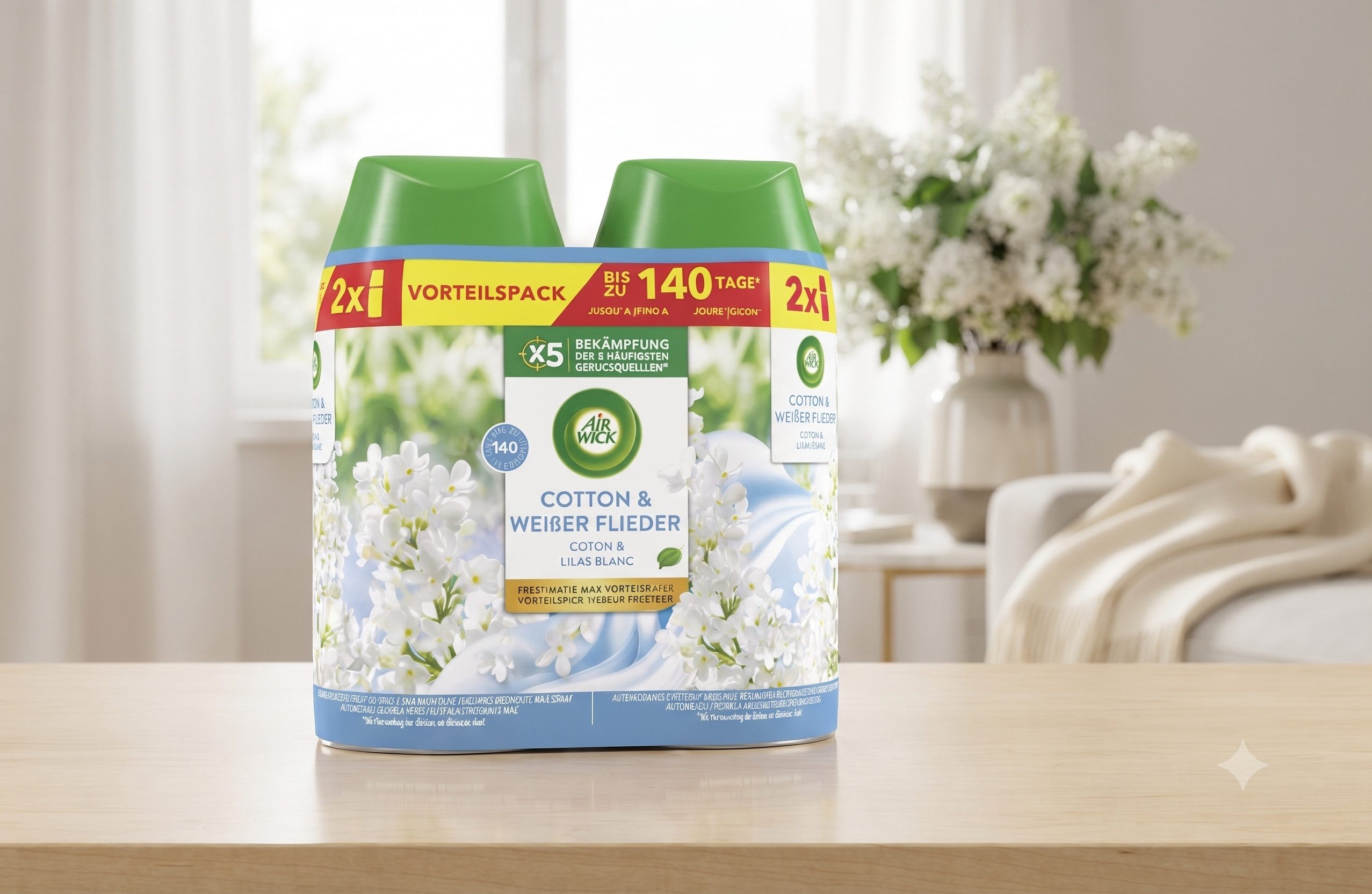 Air Wick Raumduft AIR WICK Lufterfrischer Duo Cotton & weißer Flieder 500 ml