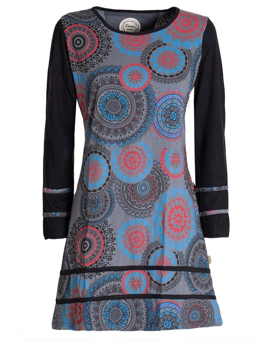 Vishes Jerseykleid Langarm Longshirt-Kleid Sweatkleid Shirt-Kleid Madalas Hippie, Ethno, Elfen, Retro Style