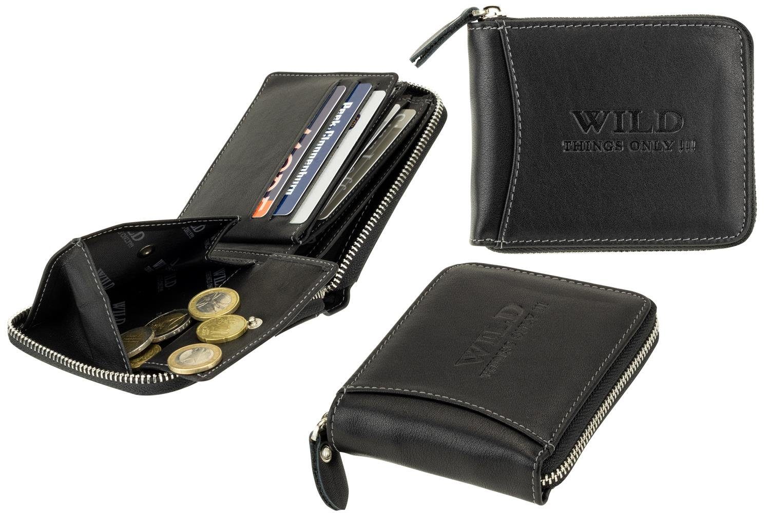 Wild Things Only !!! Geldbörse aus Leder mit rundum Reißverschluss, RFID-Schutz, umlaufender Metallreißverschluß