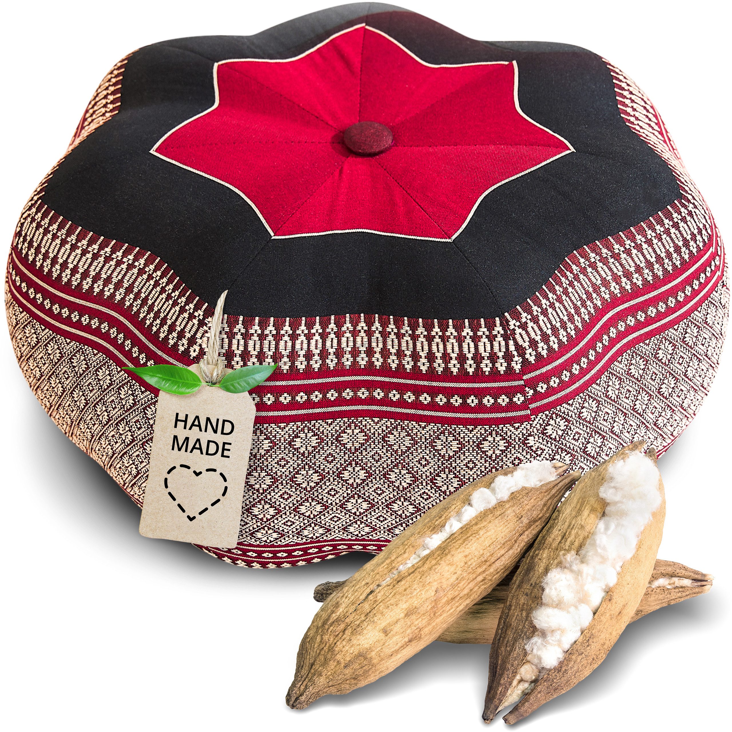 livasia Meditationskissen Zafukissen Stern groß, vegan und handgefertigt, Ø 40x20cm, Kapok