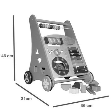 TikTakToo Lauflernwagen Lauflerner, Activity Babywalker mit Motorikbrett, Xylophon uvm., (Spiel-Set), aus FSC-Holz, mit Gummilaufringen und Motorikspielzeug