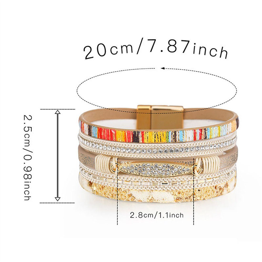 Diamantarmband Bohème-Armband DÖRÖY Lederarmband und mit Schichten, mehreren Leder- Gold