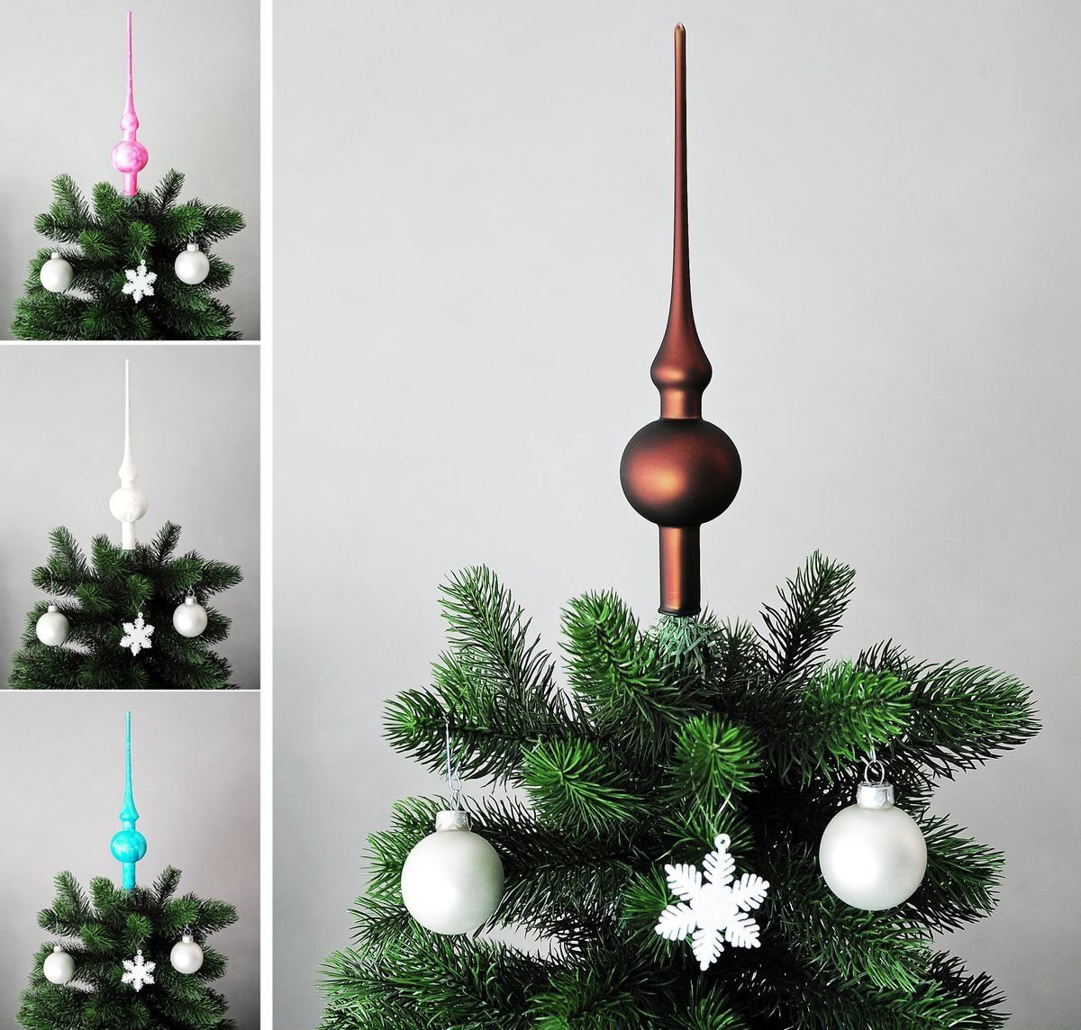 JACK Christbaumspitze JACK Christbaumspitze Spitze Glas 28cm Eislack Glanz Matt Mundgeblasen, Weihnachtsbaumspitze echt Glas, inklusive praktischer Aufbewahrungsbox