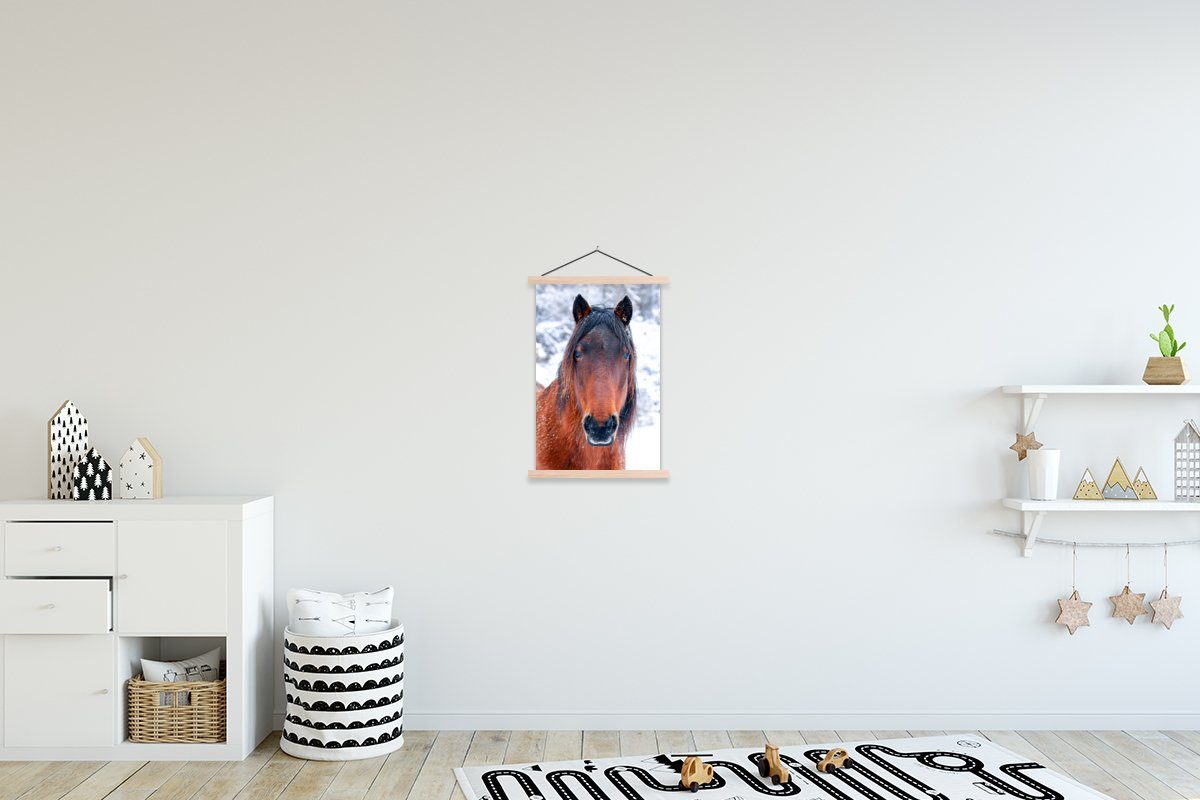 Posterleiste, - Pferd Magnetisch Textilposter für (1 MuchoWow Schneeflocke, St), - Wohnzimmer, Winter Poster Bilderleiste,