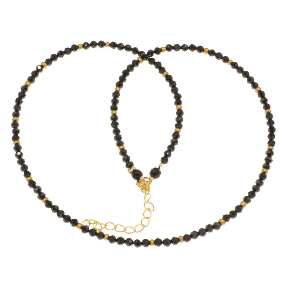 Bella Carina Perlenkette Kette mit 3 mm facettierten Spinell Perlen und  goldfarbenen Glasperlen, mit Spinell Perlen
