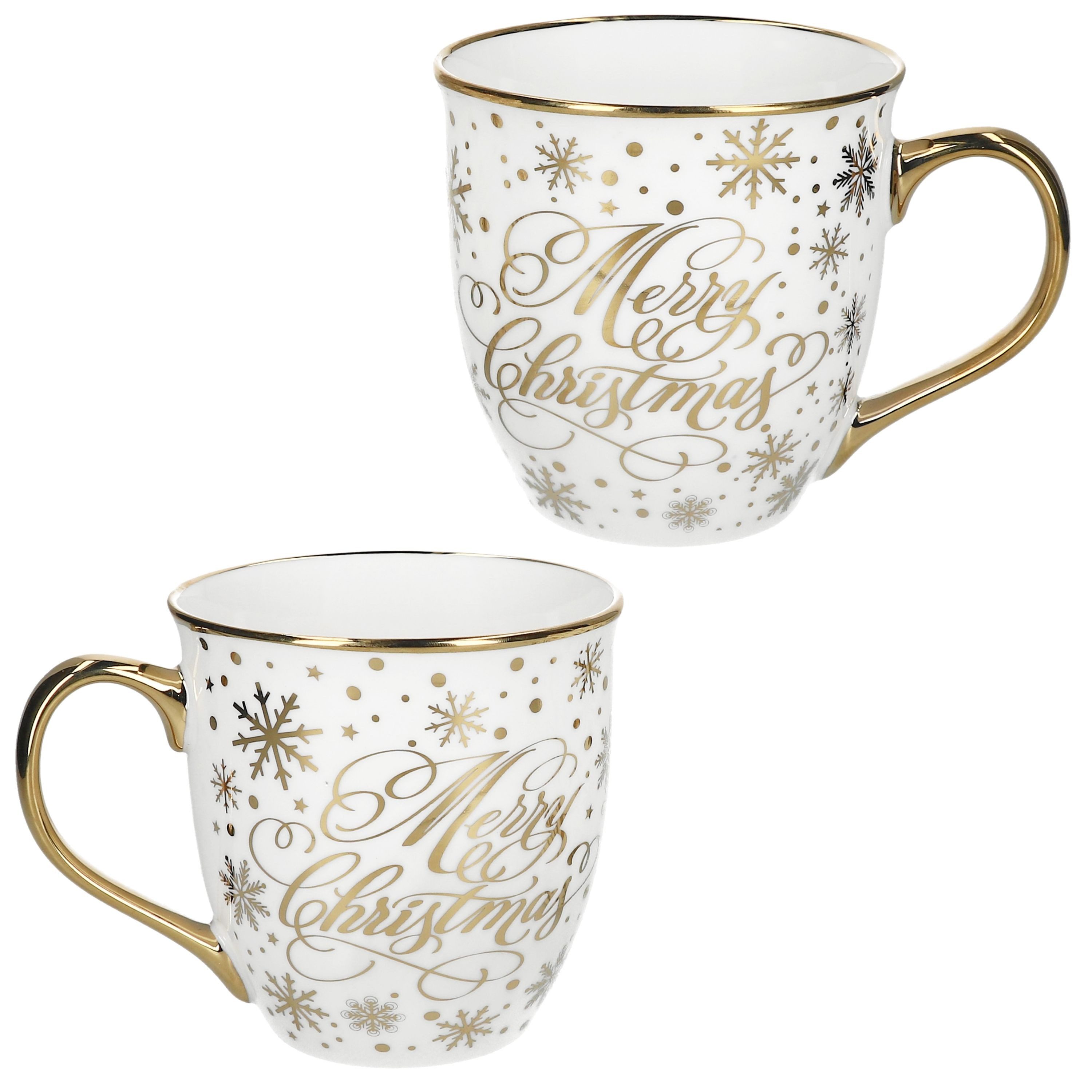 MamboCat Becher MamboCat 2er Set Jumbobecher Merry Christmas Goldrand Teebecher Kaffee, Porzellan