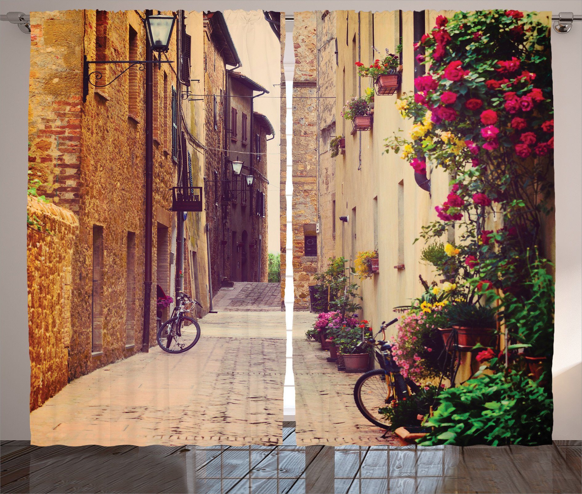 Schlafzimmer Straße Rustikal mit Abakuhaus, Italien Haken, Vorhang Kräuselband Schlaufen Blumen in Gardine und