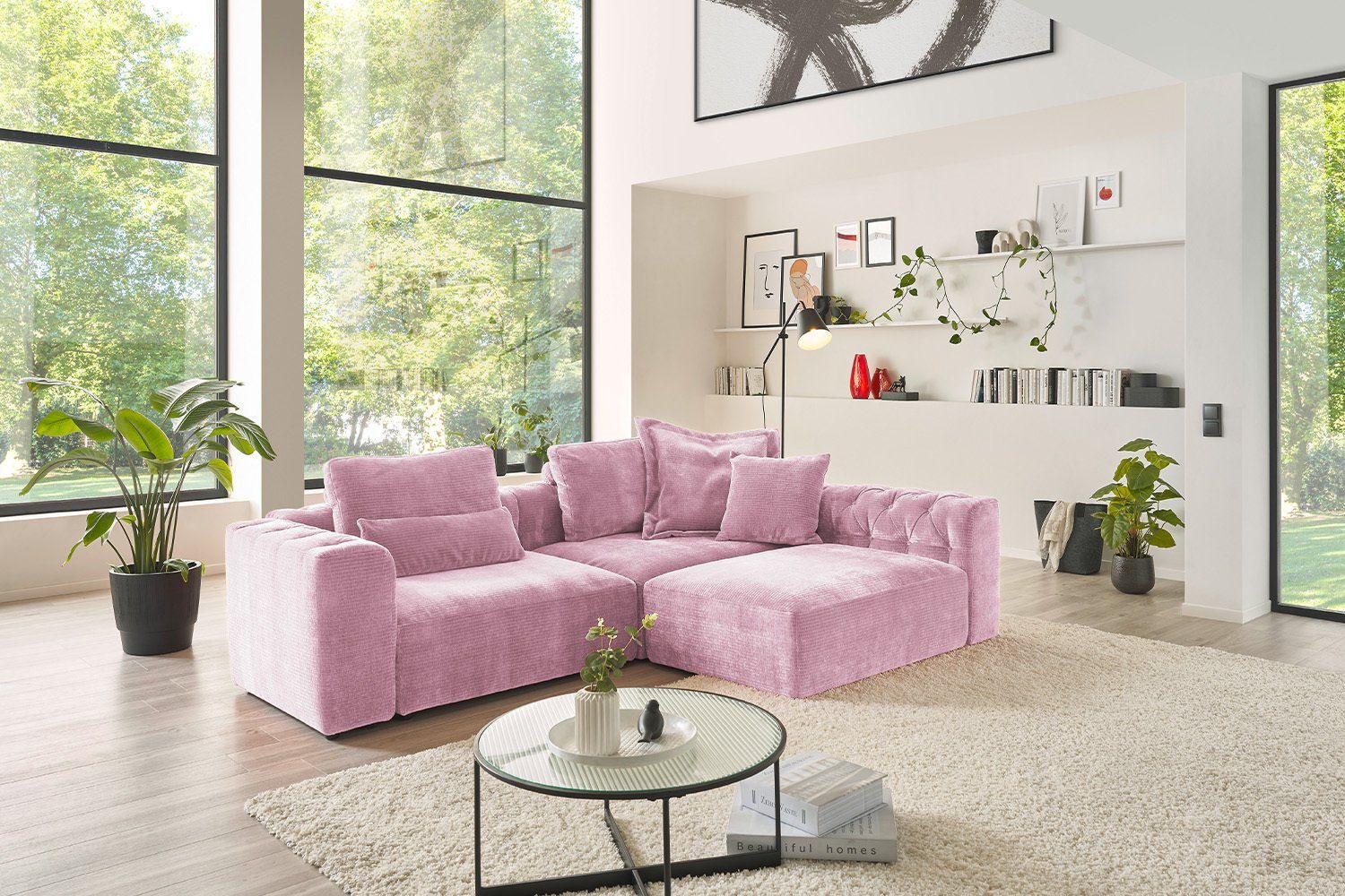 KAWOLA Sofa SEPHI, Modulsofa 2 Cord Vintage verschiedene Farben rosa