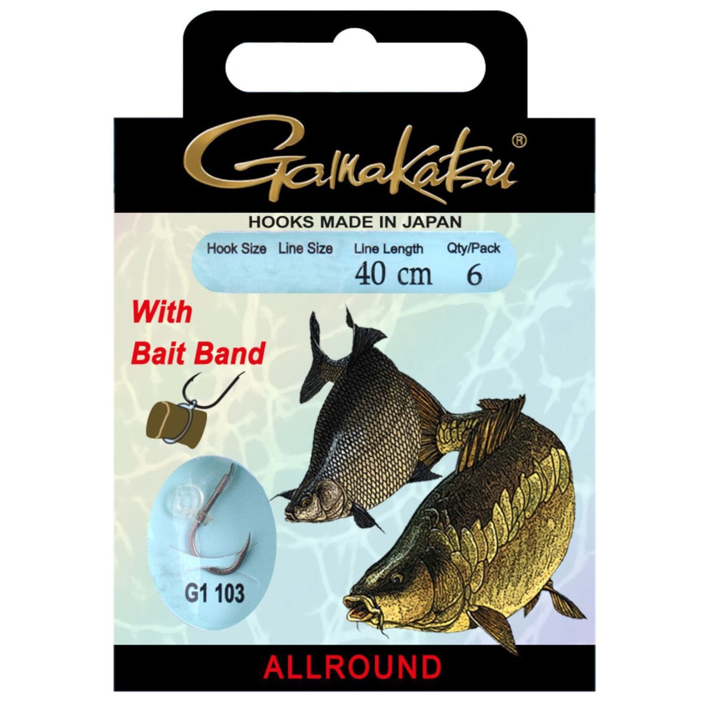 Feederhaken Gamakatsu Bait Band Rig G1-103 40cm Bronze - 6 gebundene Angelhaken