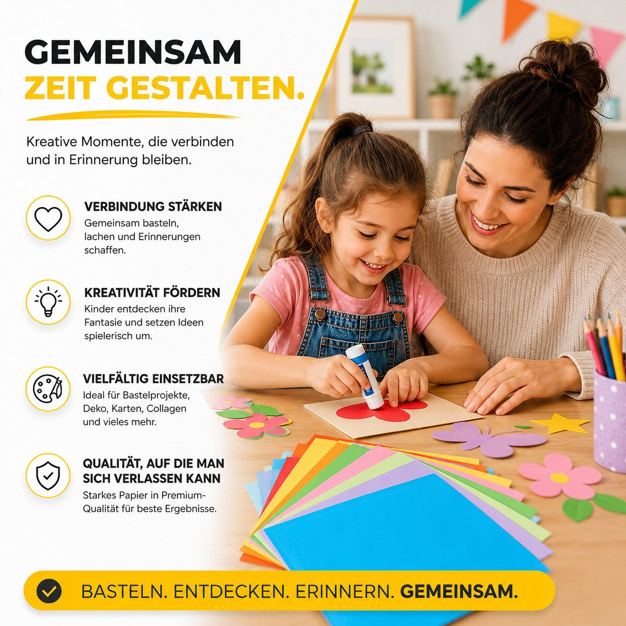 Bastelfreund® Bastelkartonpapier 50 Blatt Tonkarton DIN A4, 220 g/m², 10 Farben inkl. Gold und Silber, Bedruckbar, Papierstärke 230 g/m² – Bild 2 von 5