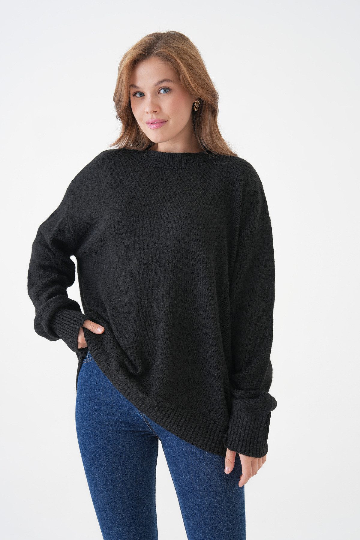 Sweater Oversize-Pullover mit Rundhalsausschnitt