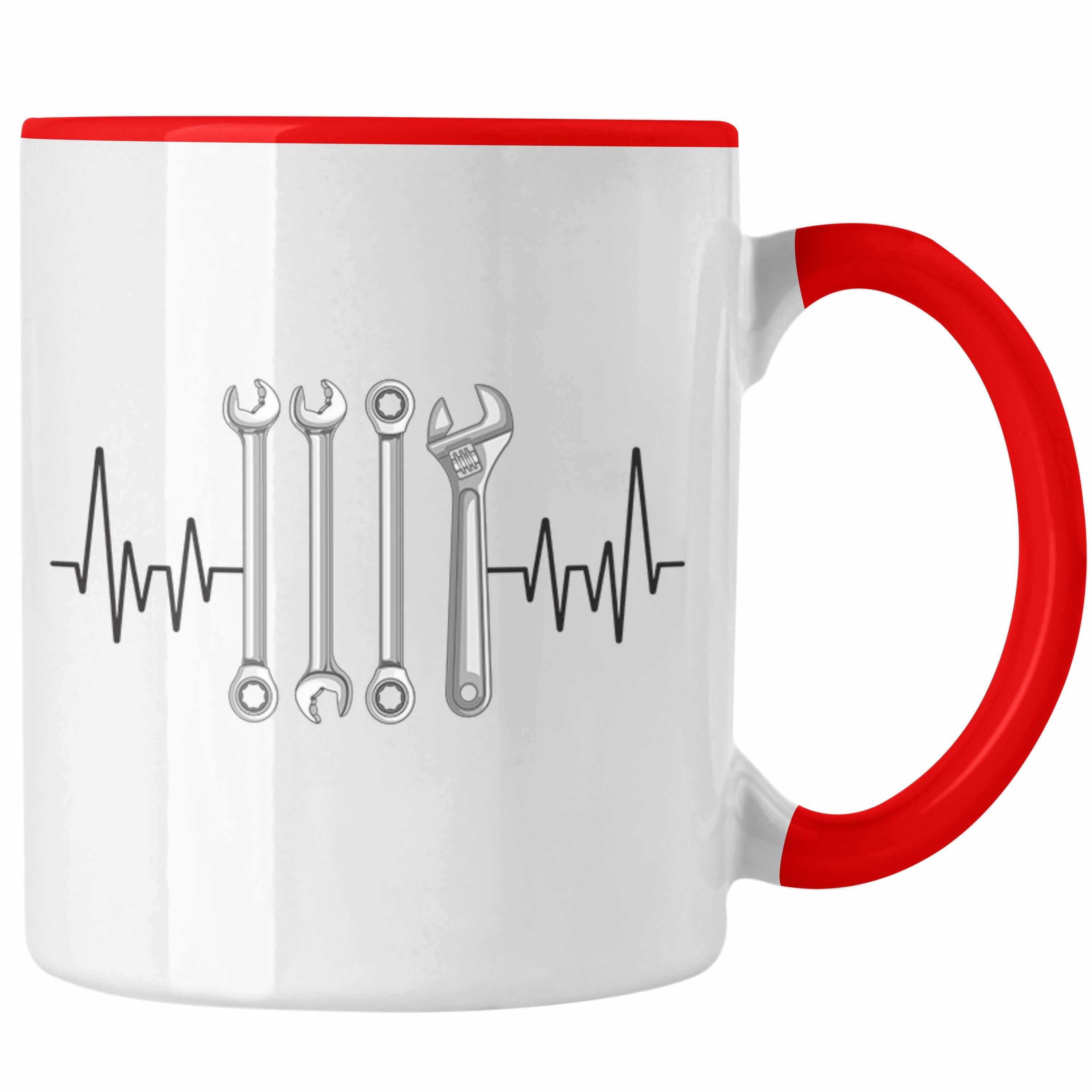 Trendation Tasse Trendation - Handwerker Herzschlag Tasse Geschenk für Mechaniker Handw Rot