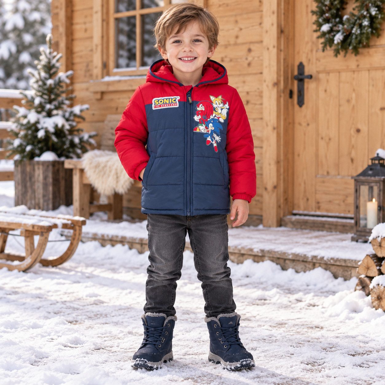 Sonic The Hedgehog Winterjacke Sonic The Hedgehog Kinder Winterjacke Jungen Jacke mit Kapuze Gr. 92 bis 128 – Bild 4 von 5