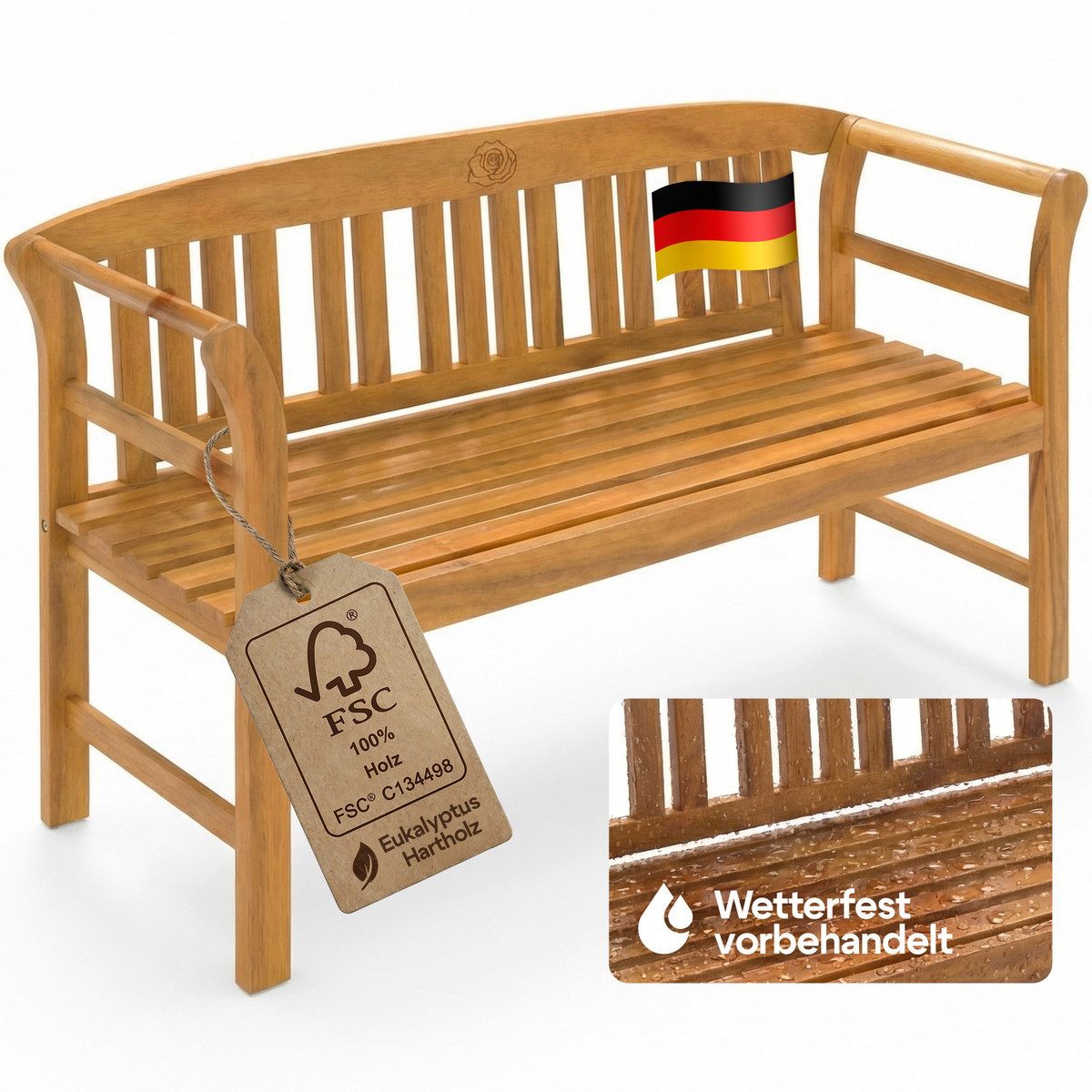 Deuba Gartenbank, Wetterfest Holz FSC® 480kg Belastbar Garten Holzbank Eukalyptus