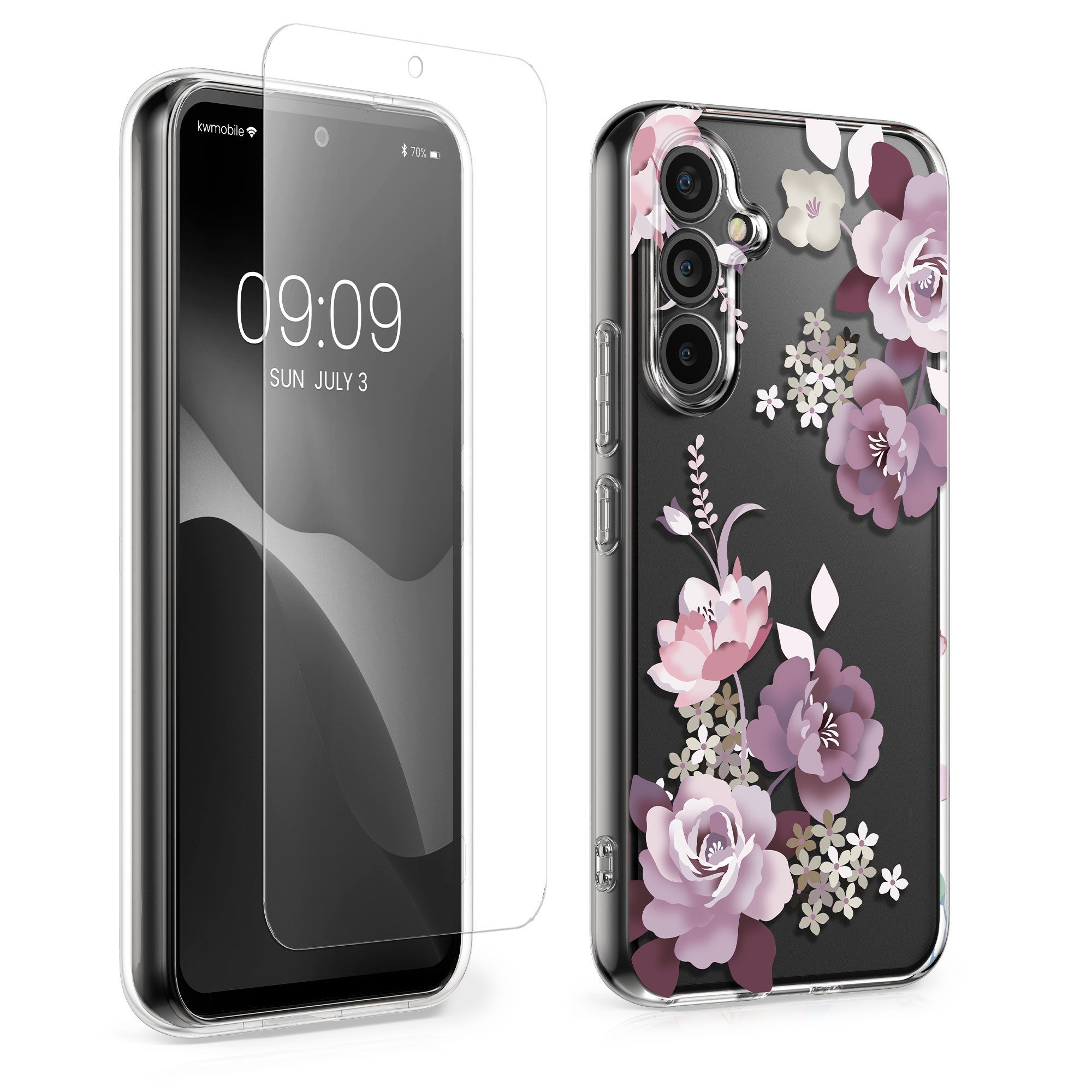 kwmobile Handyhülle Hülle für Samsung Galaxy A54 5G Handyhülle - Silikon, Case mit Schutzfolie Blumenblüten und Rosen Design
