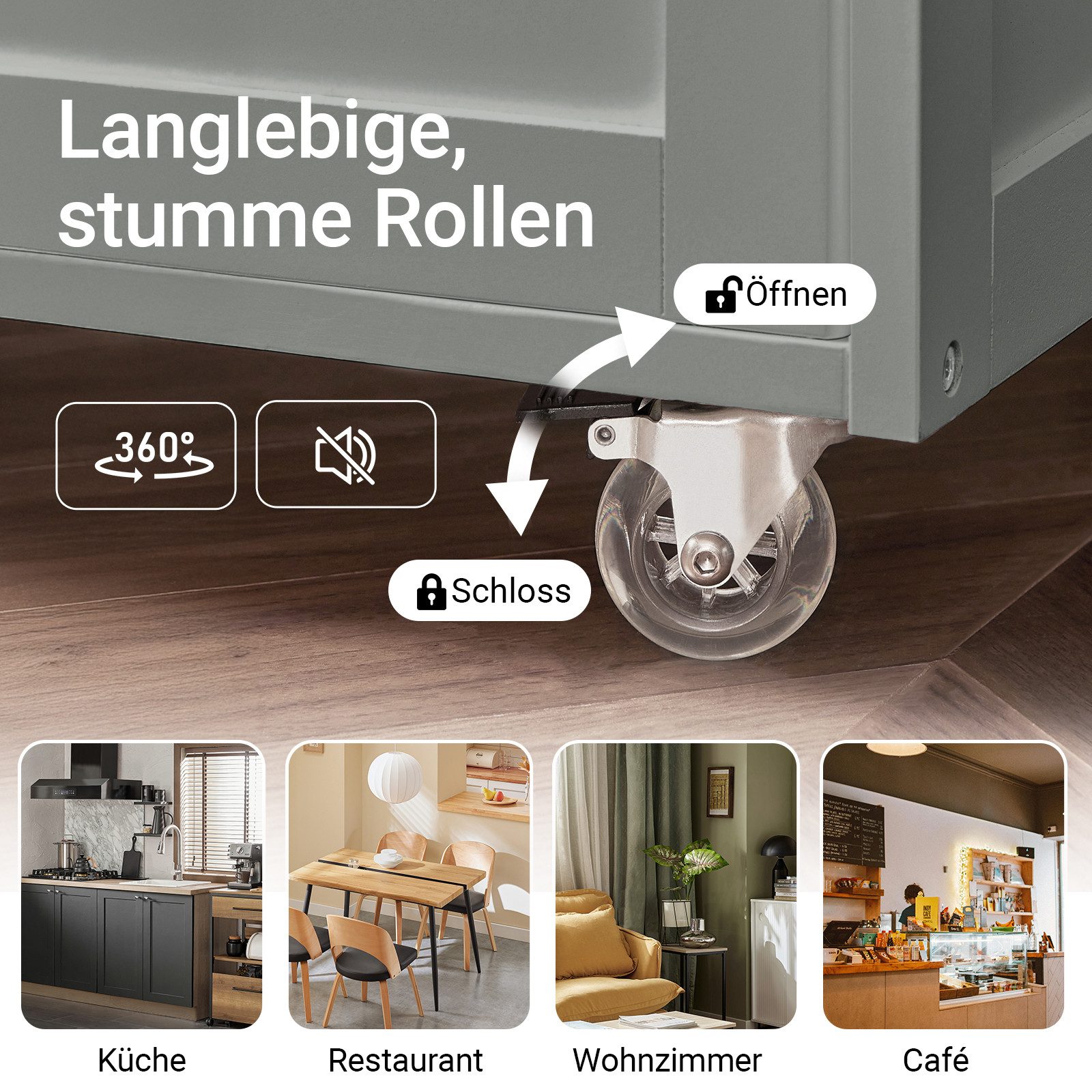SoBuy Küchenwagen FKW45, Küchenwagen auf Rollen, Kücheninsel, Küchenregal, Servierwagen mit Flaschenablagen Weinschrank Rollwagen Küche Esszimmer – Bild 3 von 5