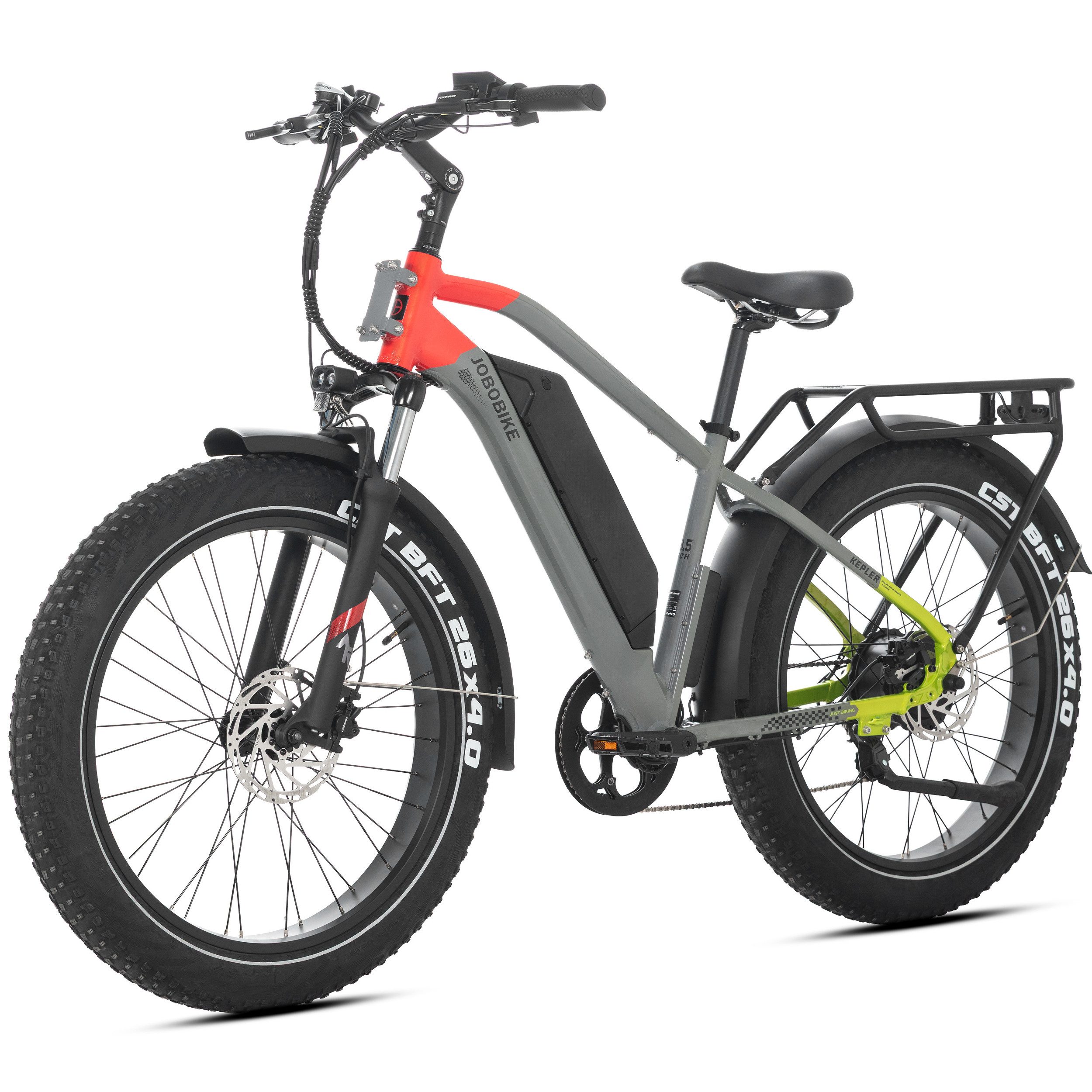 JOBOBIKE E-Bike Mountainbike 26 Zoll, Kepler, bis zu 180km, Bremslicht und Blinker, Fatbike, MTB, 7 Gang Shimano, Kettenschaltung, Heckmotor, 960 Wh, (Bafang-Hinterradmotor, Aluminiumrahmen, 4,0 Zoll CST-Fatbike-Reifen), Elektrofahrrad für Stadtverkehr, Touren und All-Terrain-Einsätze
