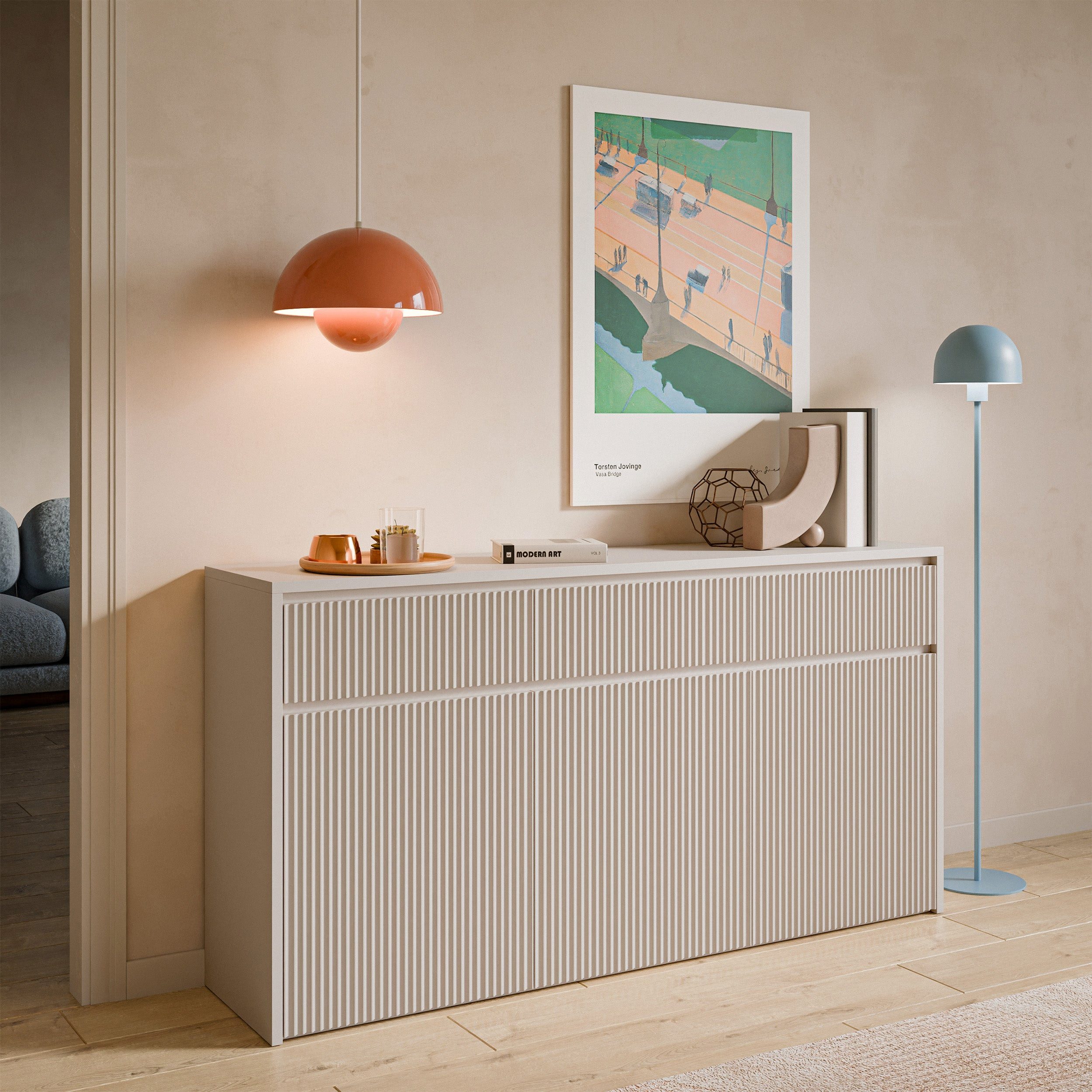 Selsey Sideboard VEMMI, Sideboard in Kaschmir & Push-to-Open, 3 Türen und Schubladen