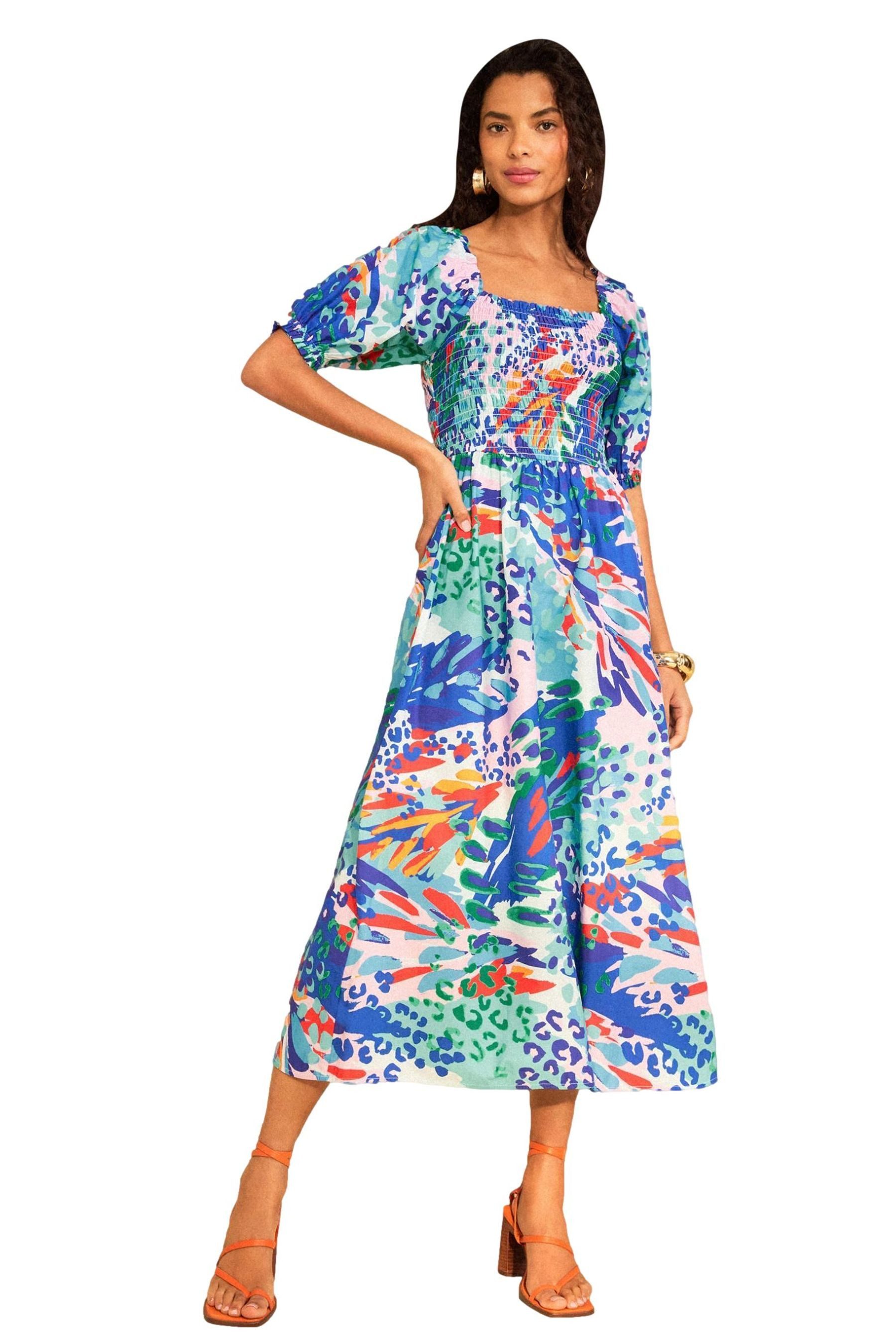 Love & Roses Midikleid Love & Roses gesmoktes Midikleid mit Puffärmeln (1-tlg)