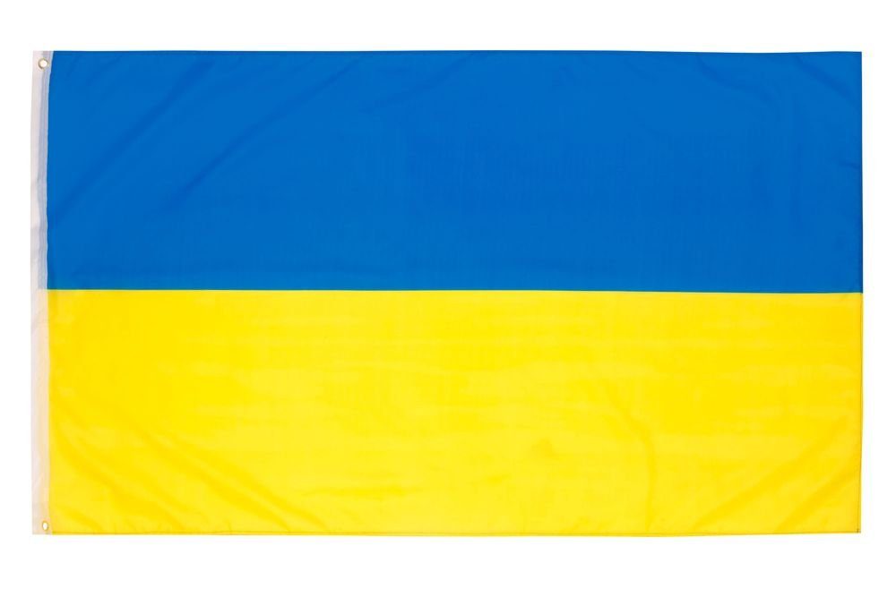 PHENO Fahne cm Ukraine x 90 Messing Flagge Inkl. 2 Fahnenmast), (Hissflagge Nationalflagge 150 Ösen FLAGS Ukrainische für Flagge