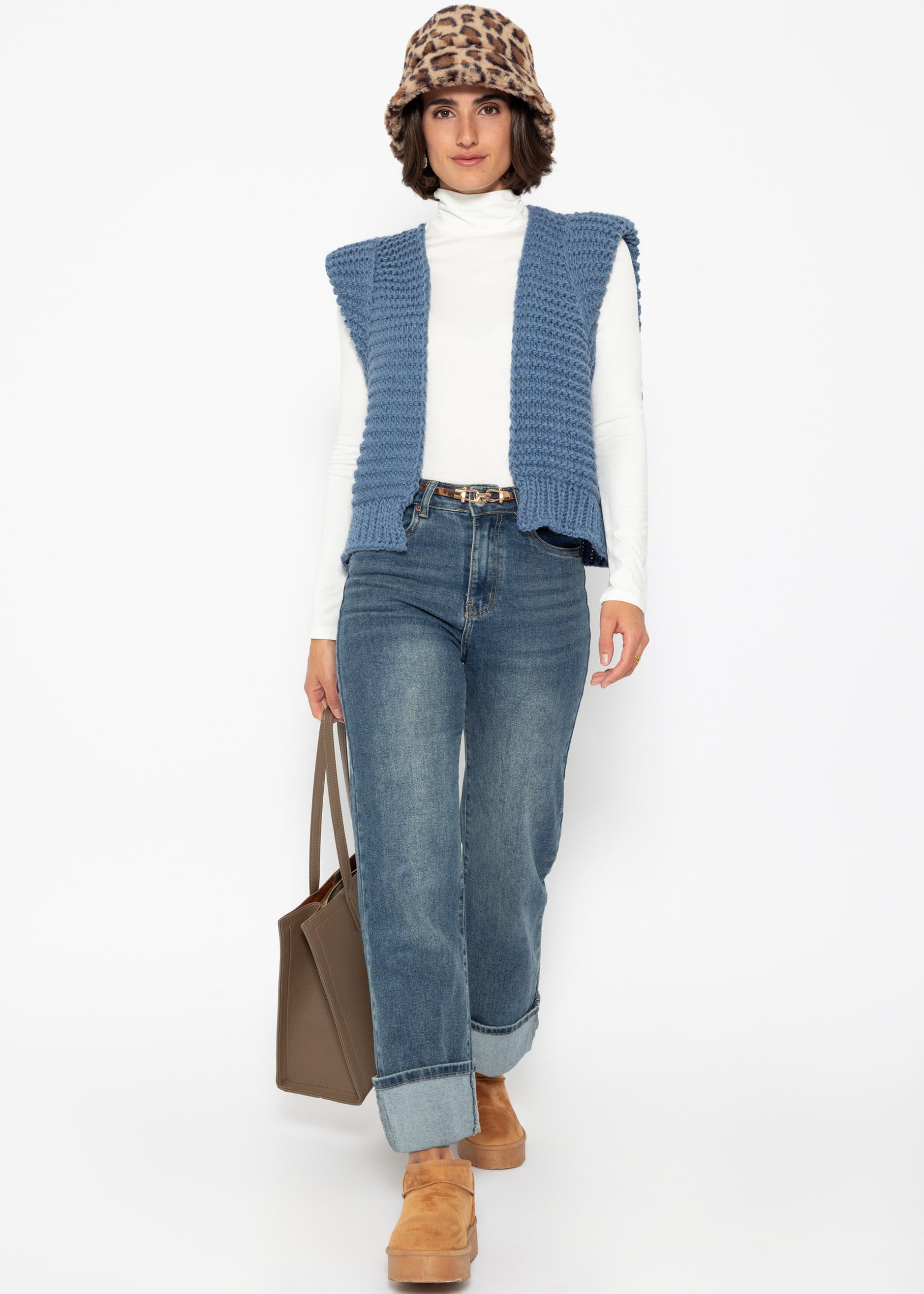 SASSYCLASSY Strickweste Strickweste Damen mit strukturierten Schultern Grobgestrickte ärmellose Strickweste mit betonter Schultersilhouette