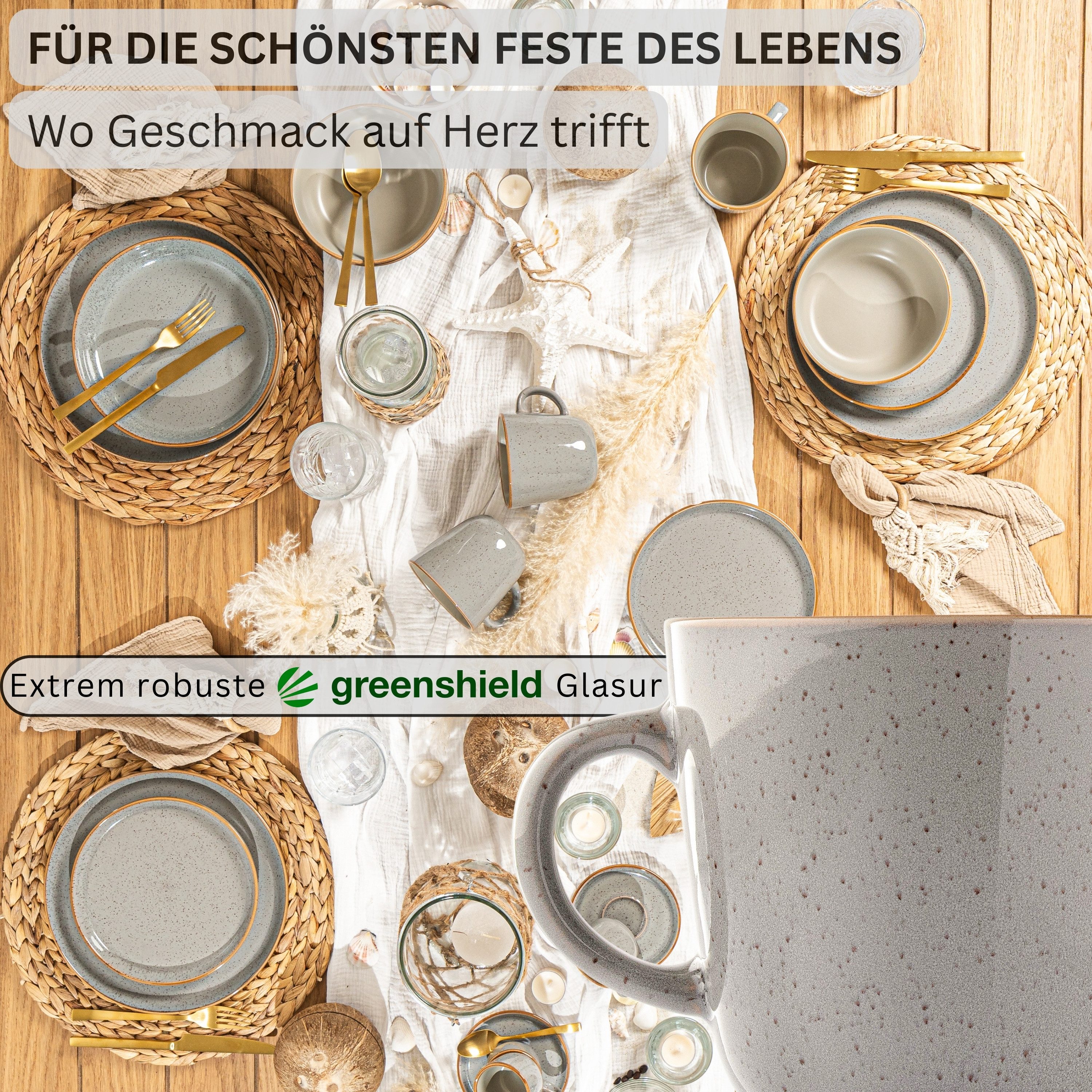SÄNGER Becher Set Rio, 6-tlg., Steingut, 6 tlg. Rio Perlgrau Kaffeebecher, Grau, Handmade, VALUE COLLECTION
