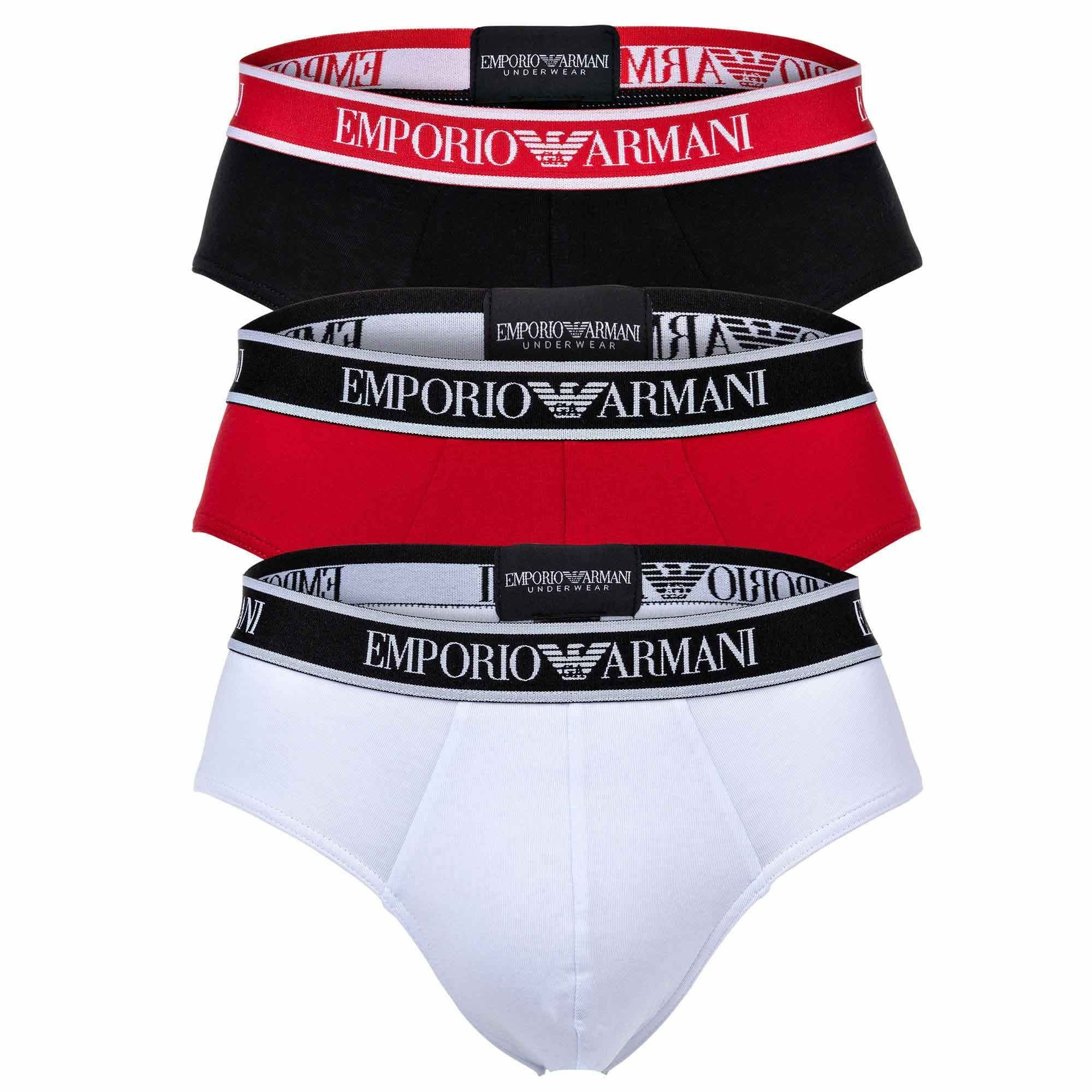 Emporio Pack Herren - Slips LOGOBAND, Slip CORE Weiß/Schwarz/Rot Armani 3er Briefs