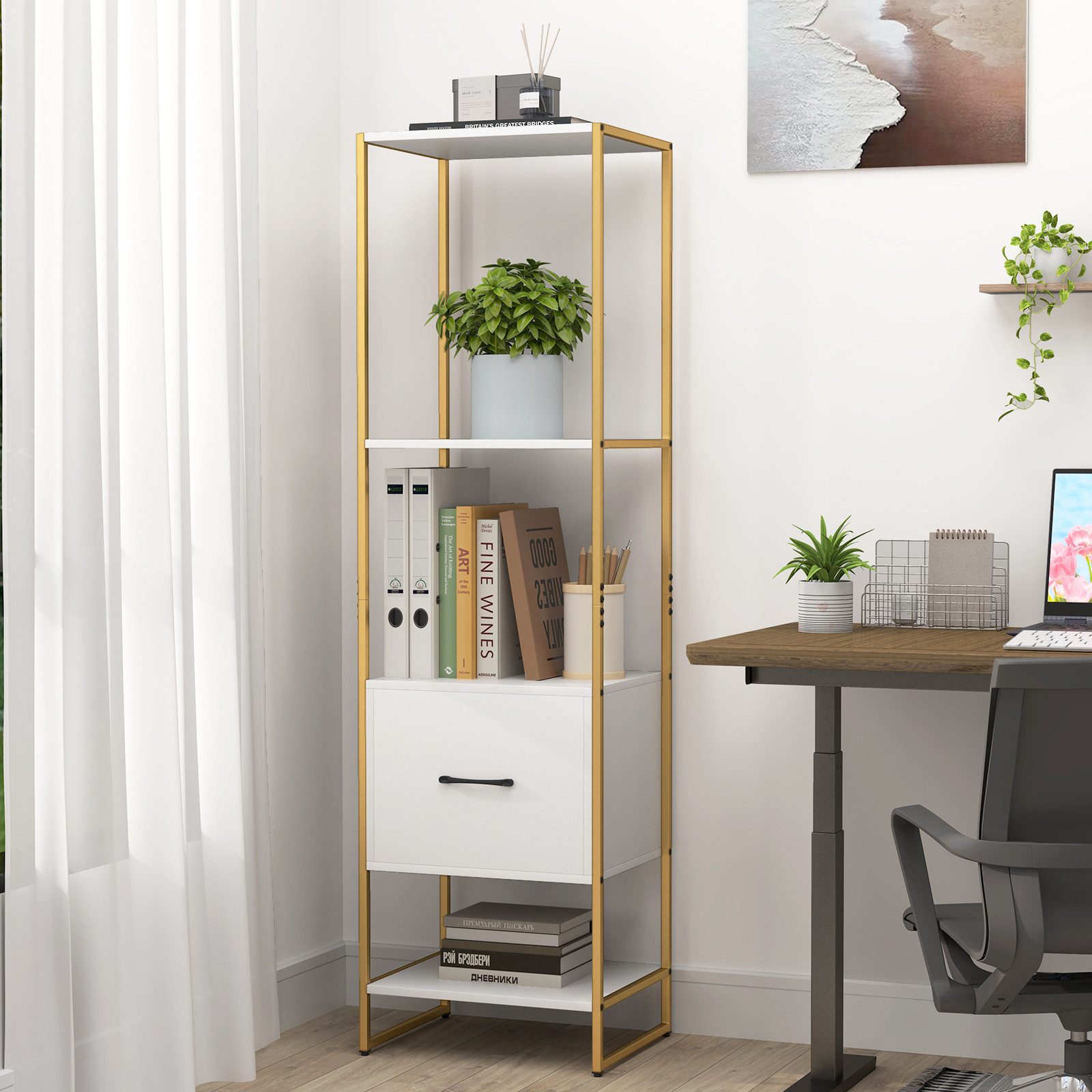 COSTWAY Bücherregal, mit Schublade, offenen Regalen, günstig online kaufen