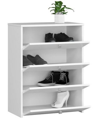 Home Collective Schuhschrank in weiß mit vier Flügeltüren, Elegant, Flur, Schlafzimmer, Schuhregal Schuh Schrank 80x60x33cm (HxBxT), viel stauraum