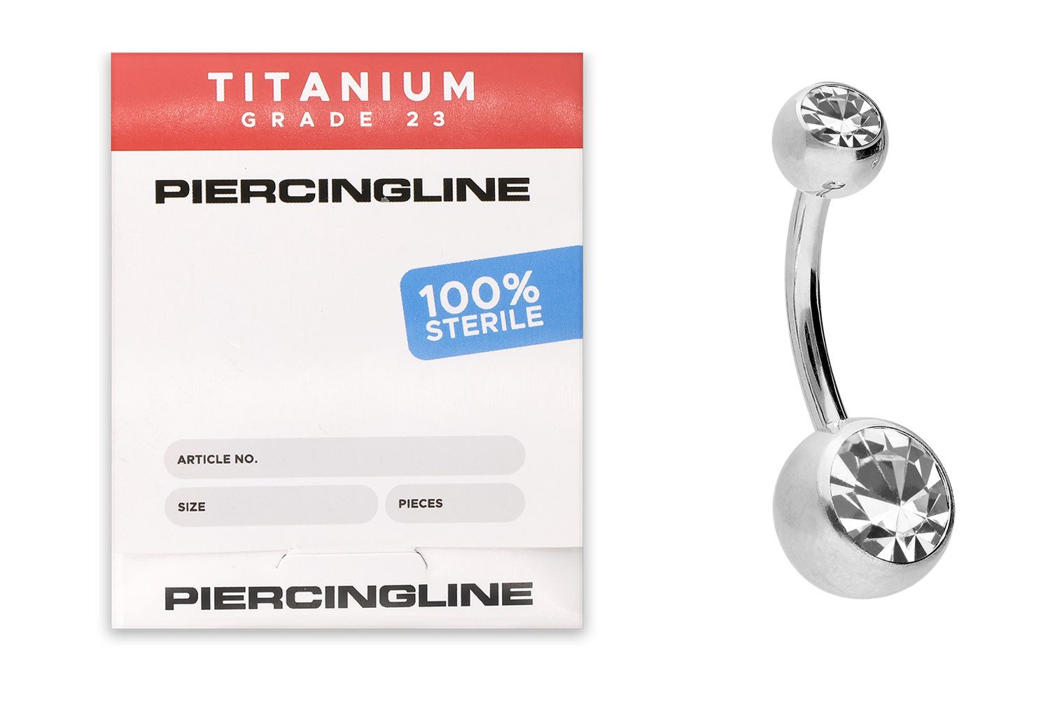 PIERCINGLINE Bauchnabelpiercing Sterilisiertes Titan Bananabell ZWEI KRISTALLE (Bananabells, 1-tlg)